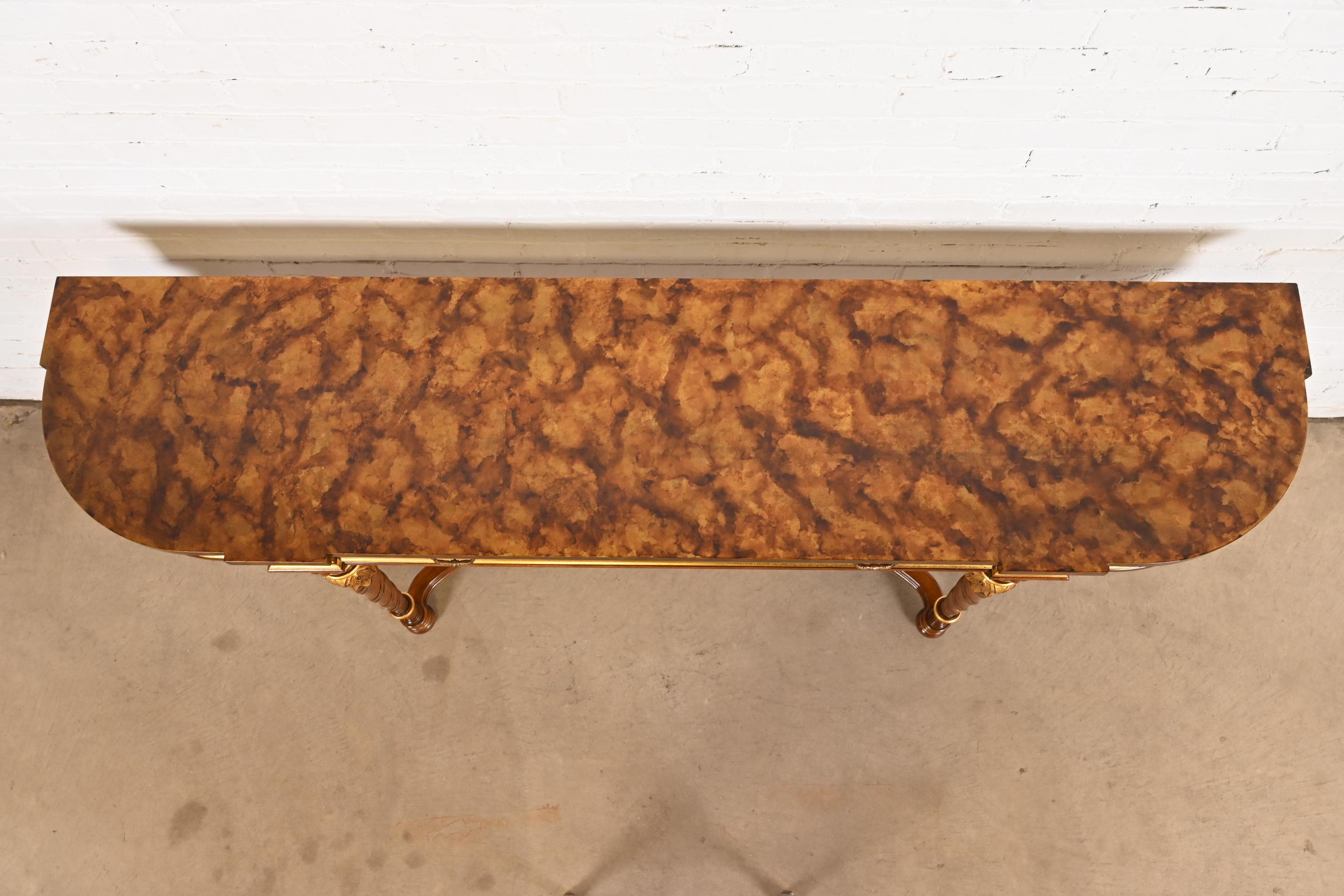 Karges French Regency Louis XVI Burled Walnut and Gold Gilt Console Table For Sale 4