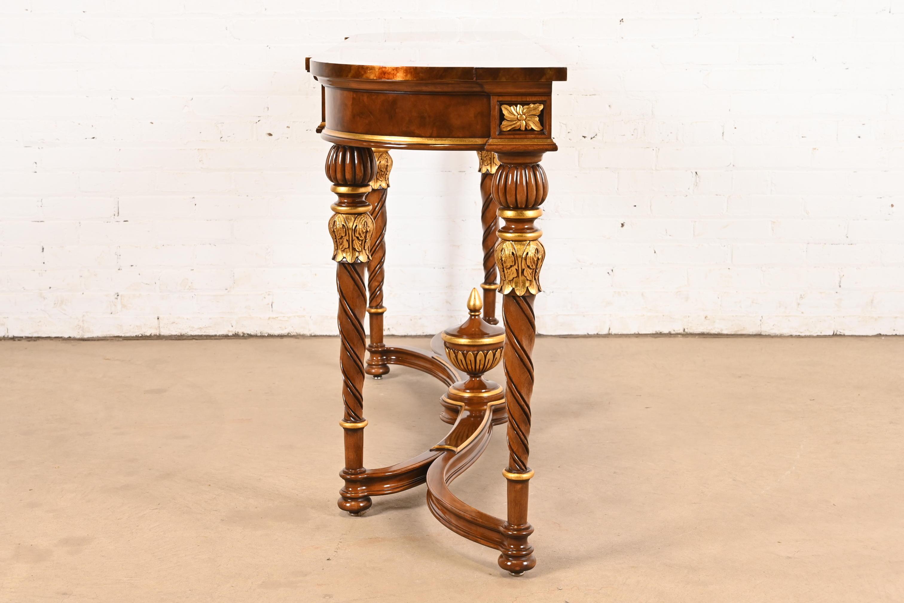 Karges French Regency Louis XVI Burled Walnut and Gold Gilt Console Table For Sale 5