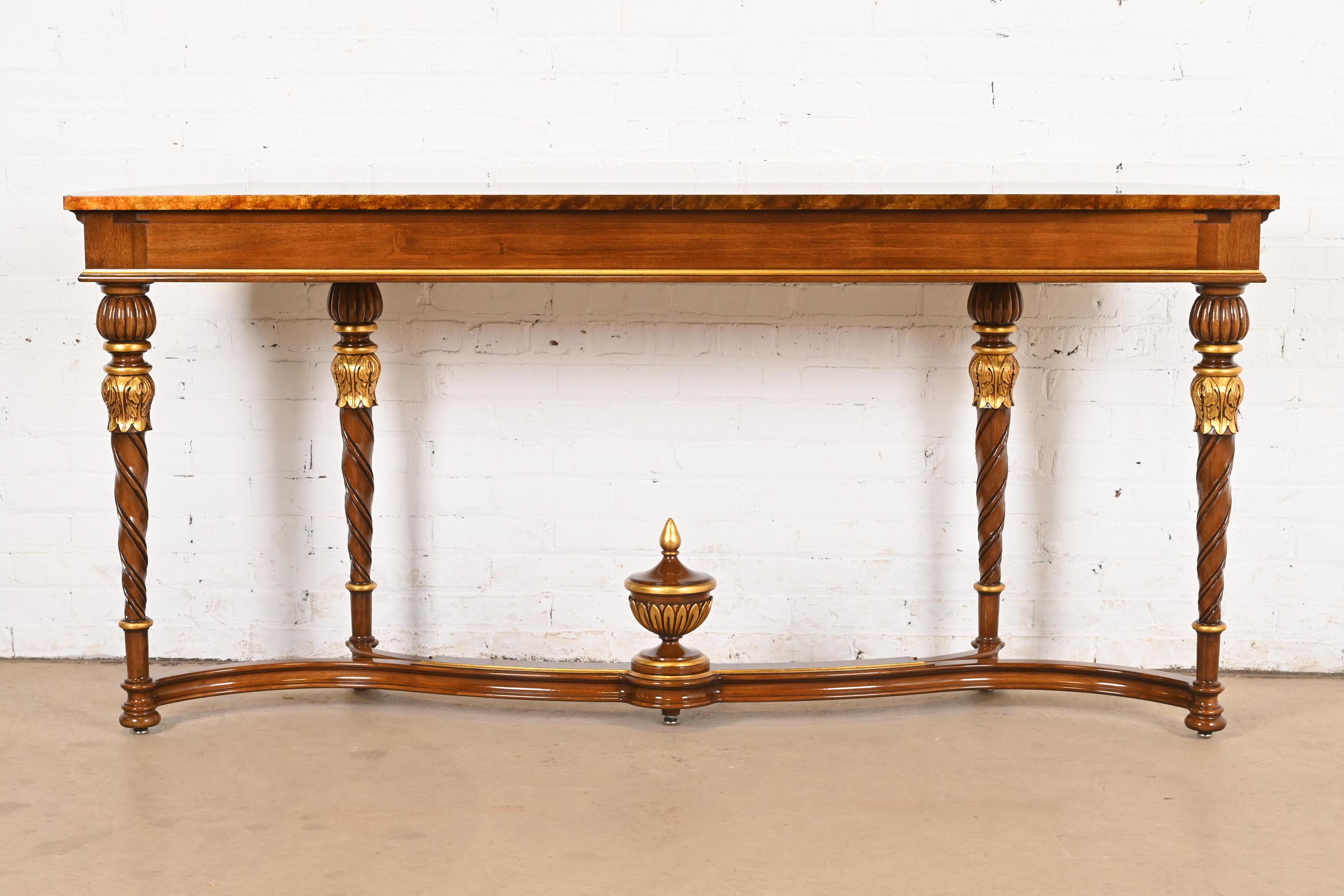 Karges French Regency Louis XVI Burled Walnut and Gold Gilt Console Table For Sale 6