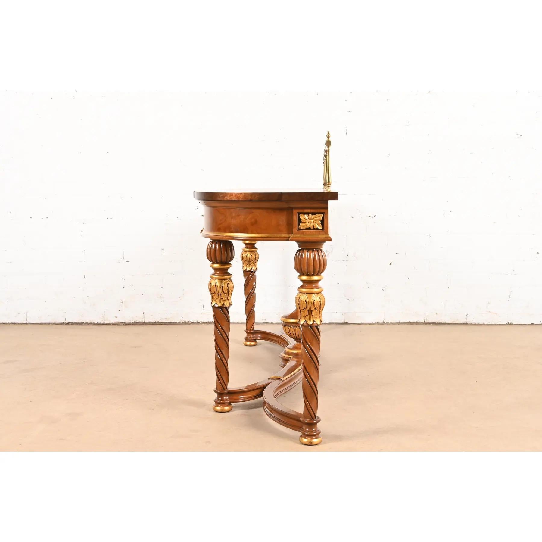 Karges French Regency Louis XVI Burled Walnut and Gold Gilt Console Table For Sale 6