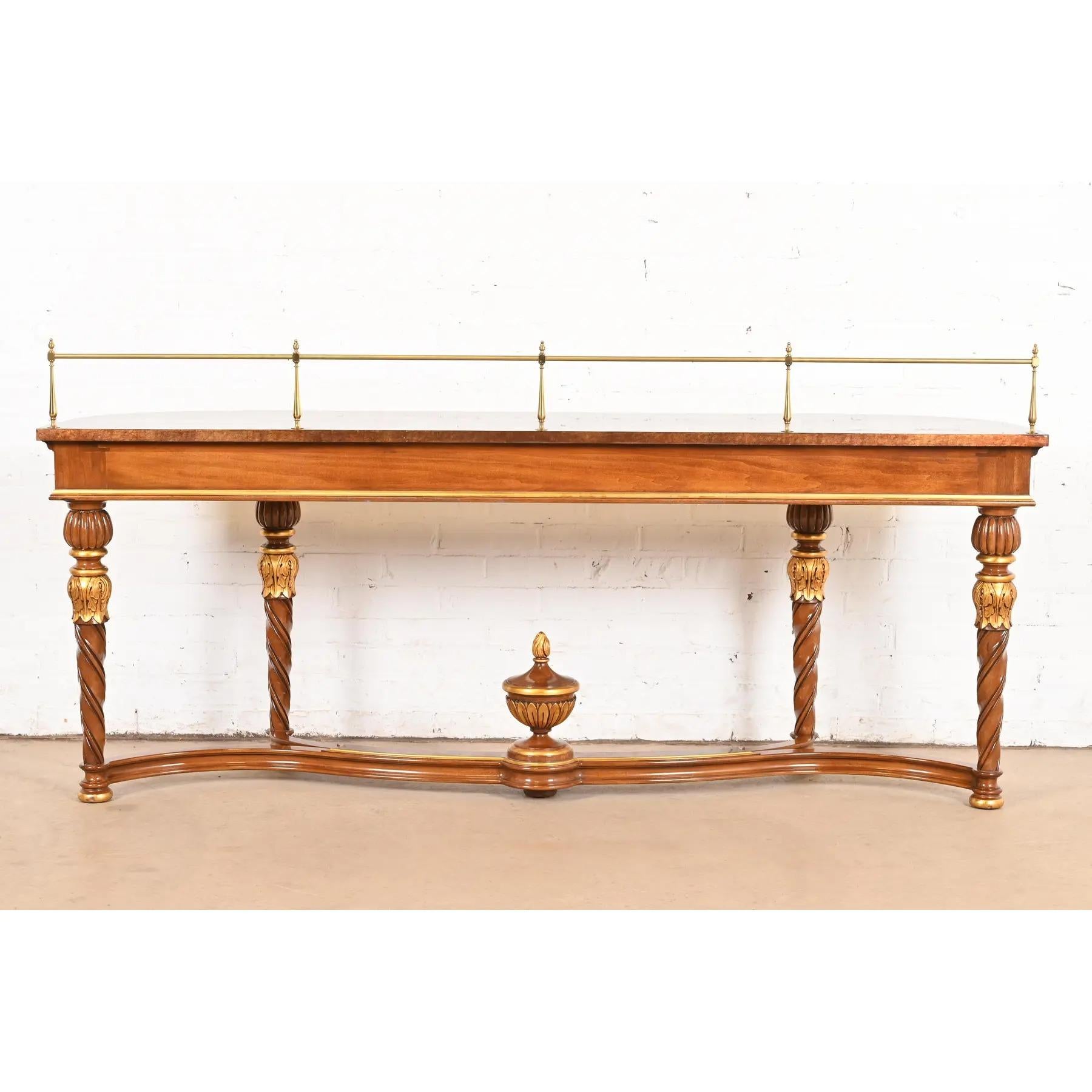 Karges French Regency Louis XVI Burled Walnut and Gold Gilt Console Table For Sale 7