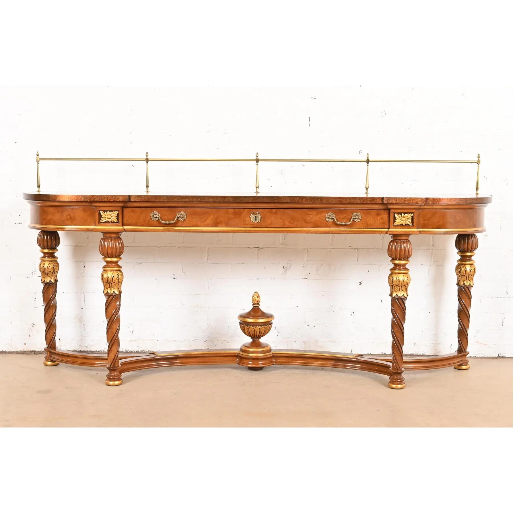 American Karges French Regency Louis XVI Burled Walnut and Gold Gilt Console Table For Sale