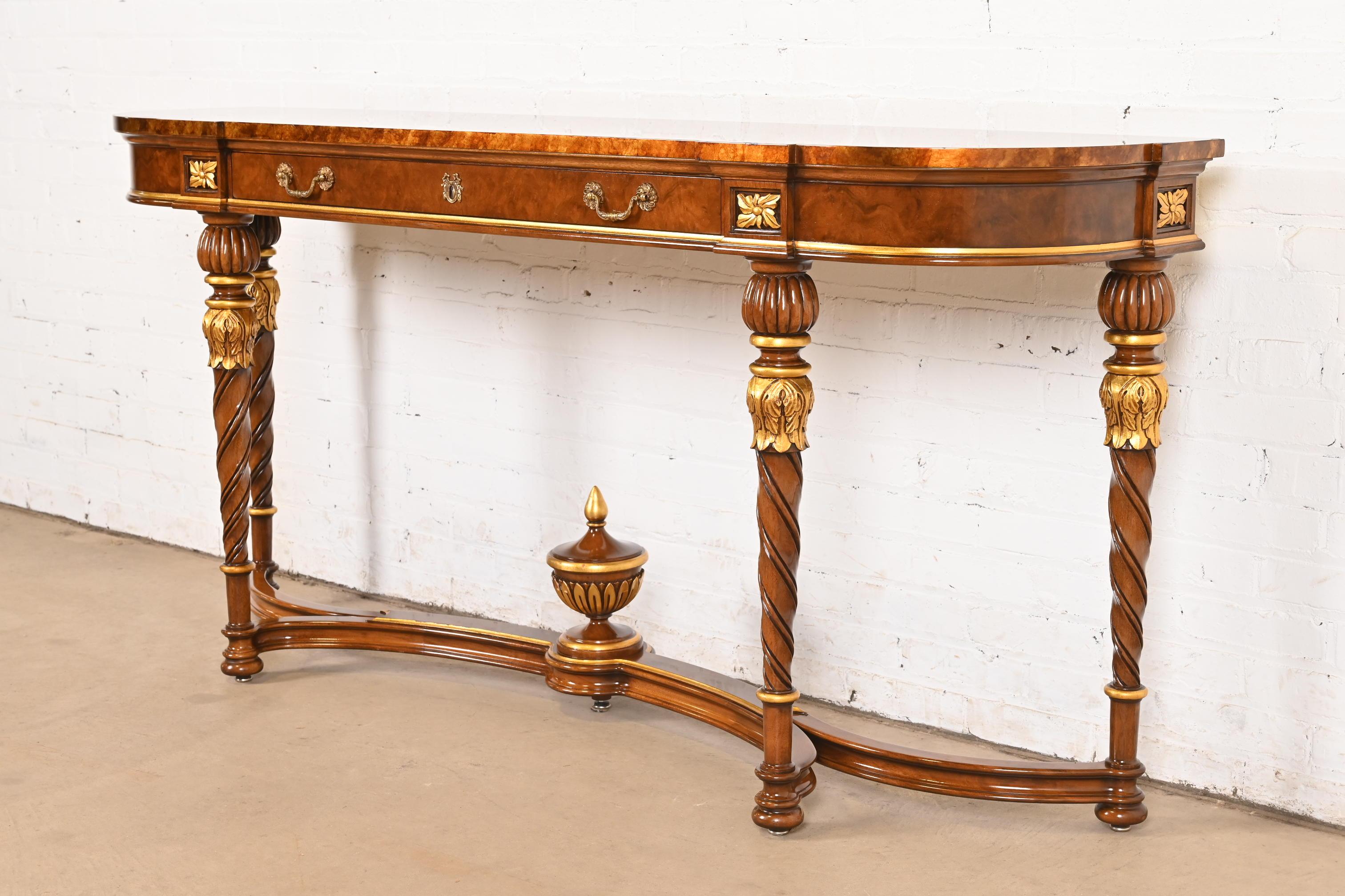 Karges French Regency Louis XVI Burled Walnut and Gold Gilt Console Table In Good Condition For Sale In South Bend, IN