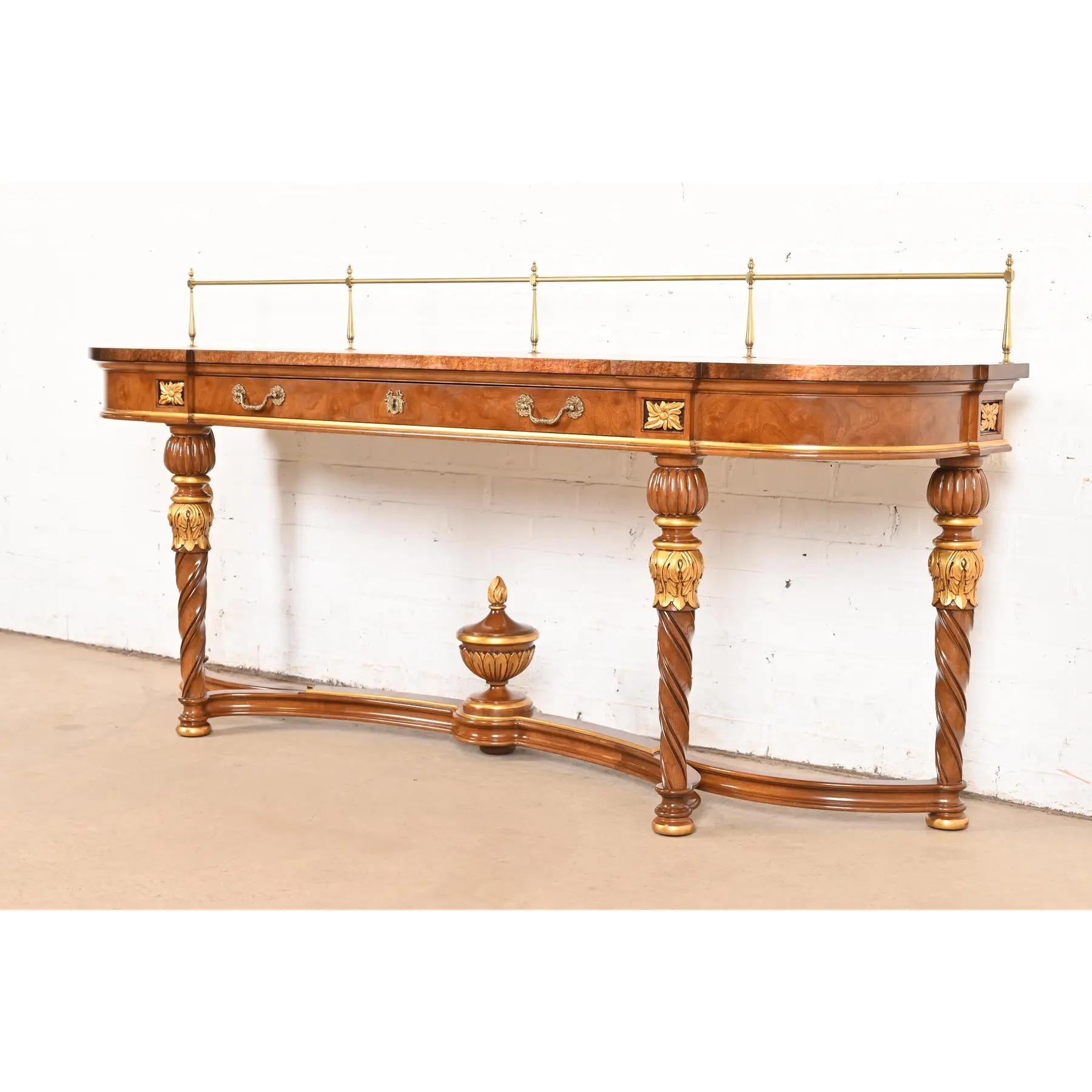 Karges French Regency Louis XVI Burled Walnut and Gold Gilt Console Table In Good Condition For Sale In South Bend, IN