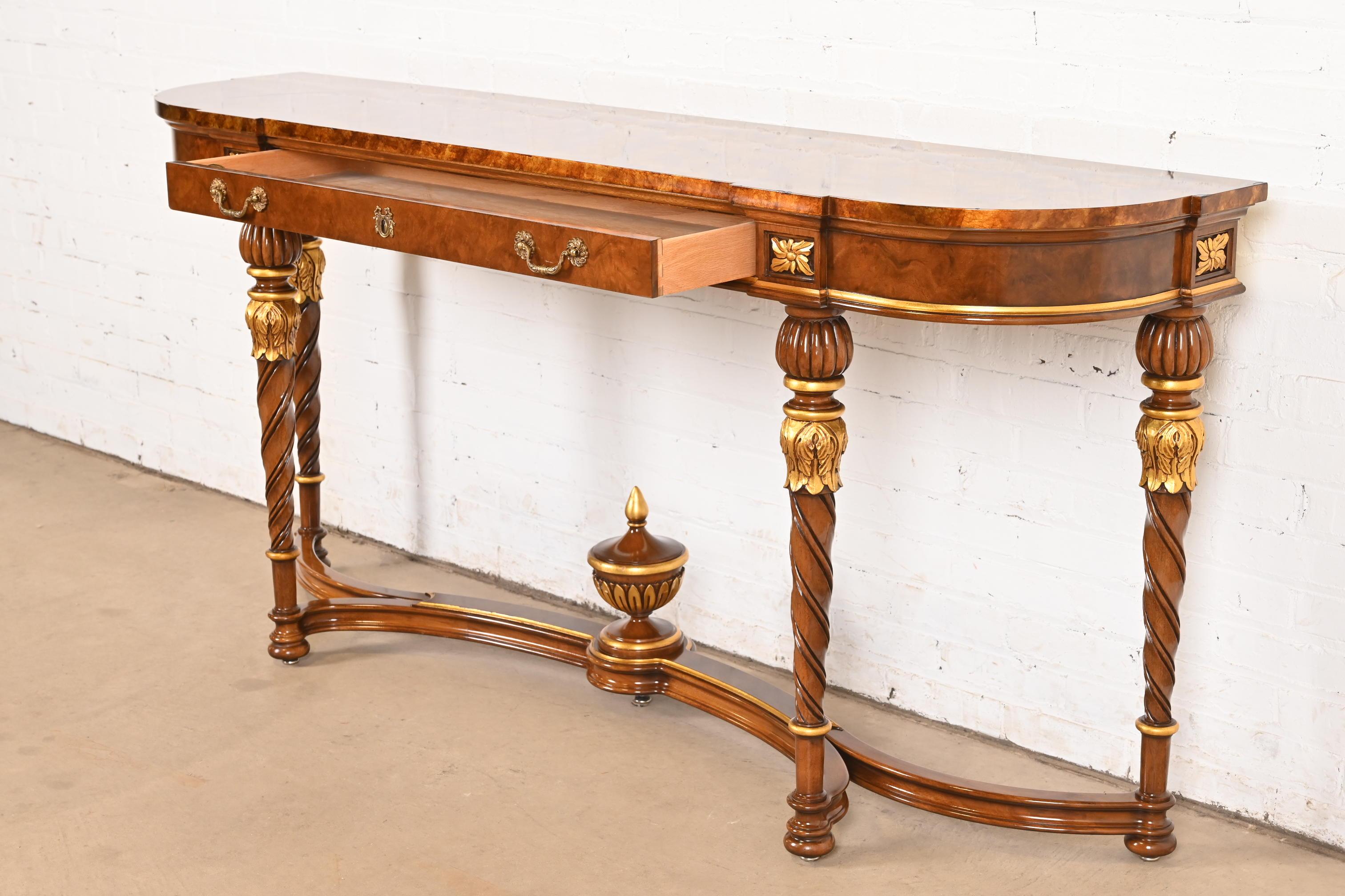 Brass Karges French Regency Louis XVI Burled Walnut and Gold Gilt Console Table For Sale