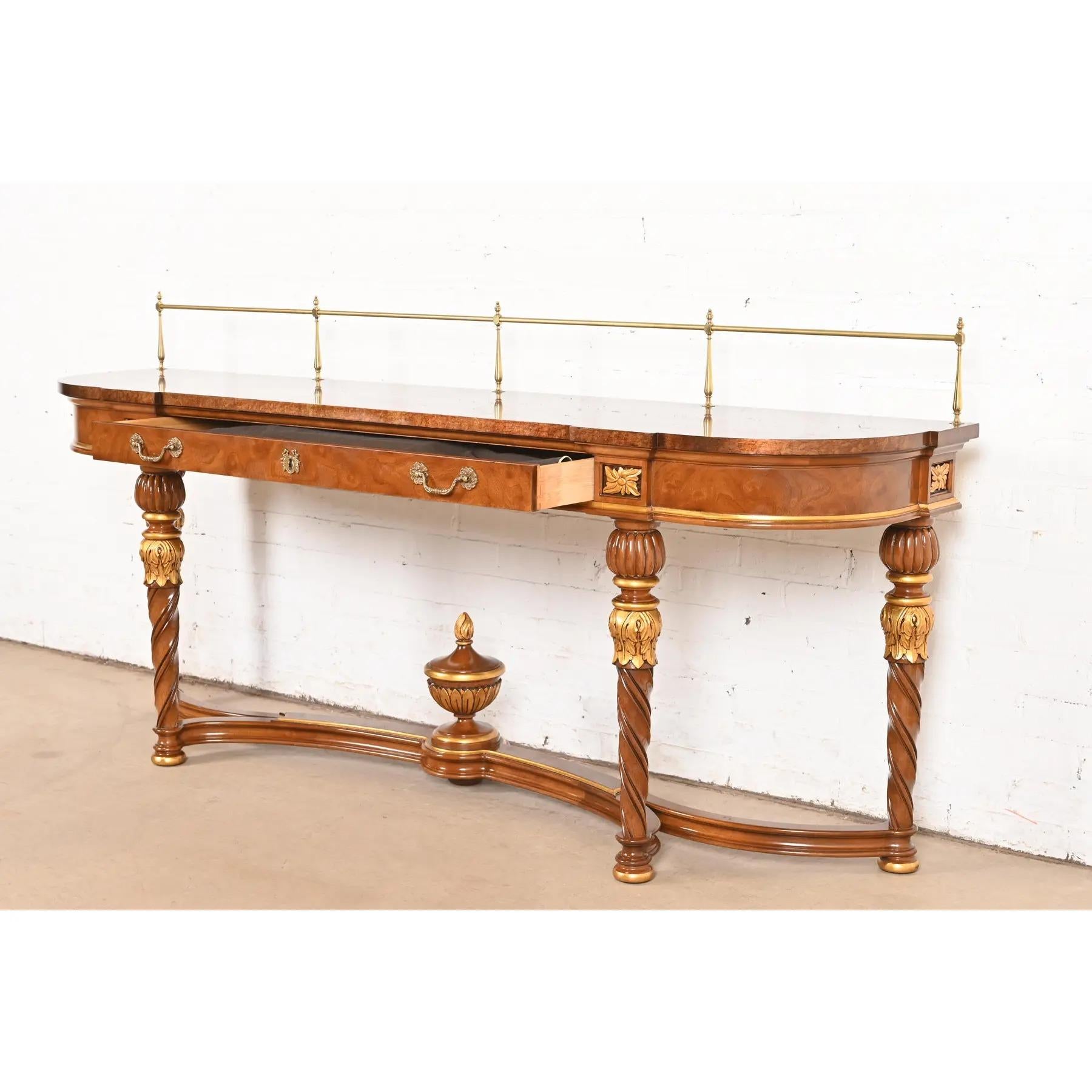 Brass Karges French Regency Louis XVI Burled Walnut and Gold Gilt Console Table For Sale