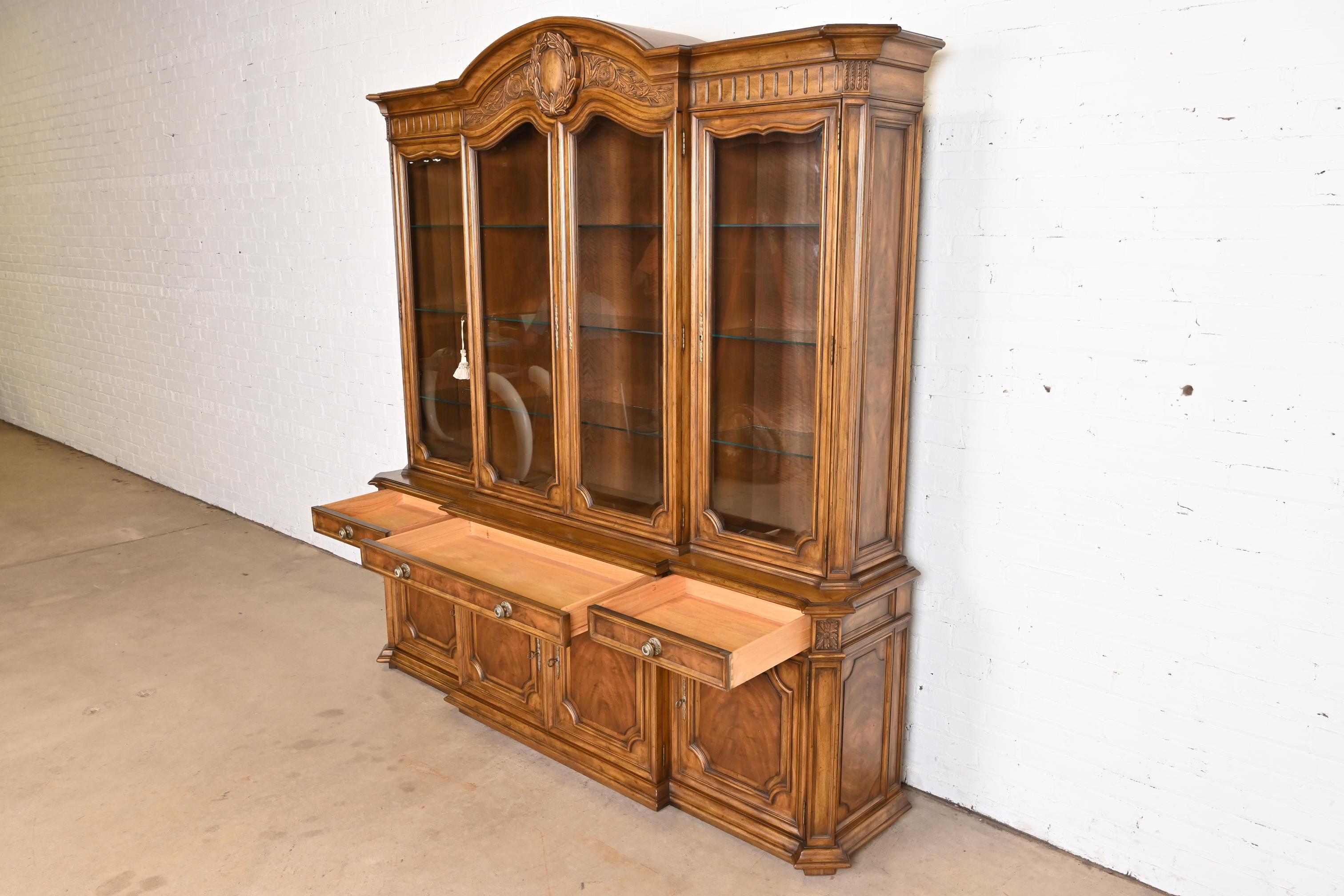Karges French Regency Louis XVI Burled Walnut Breakfront Bookcase Cabinet, 1960s 3