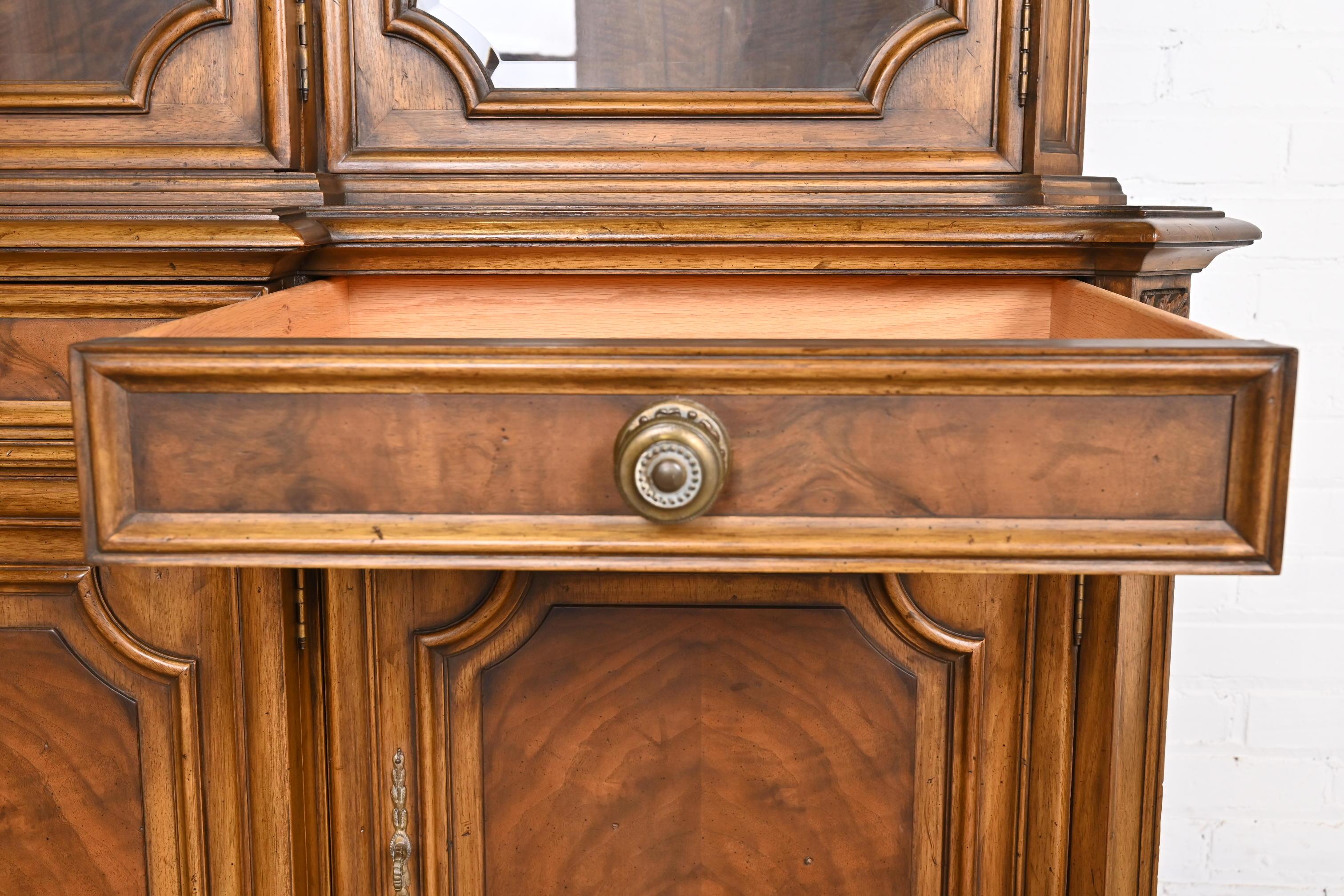 Karges French Regency Louis XVI Burled Walnut Breakfront Bookcase Cabinet, 1960s 5