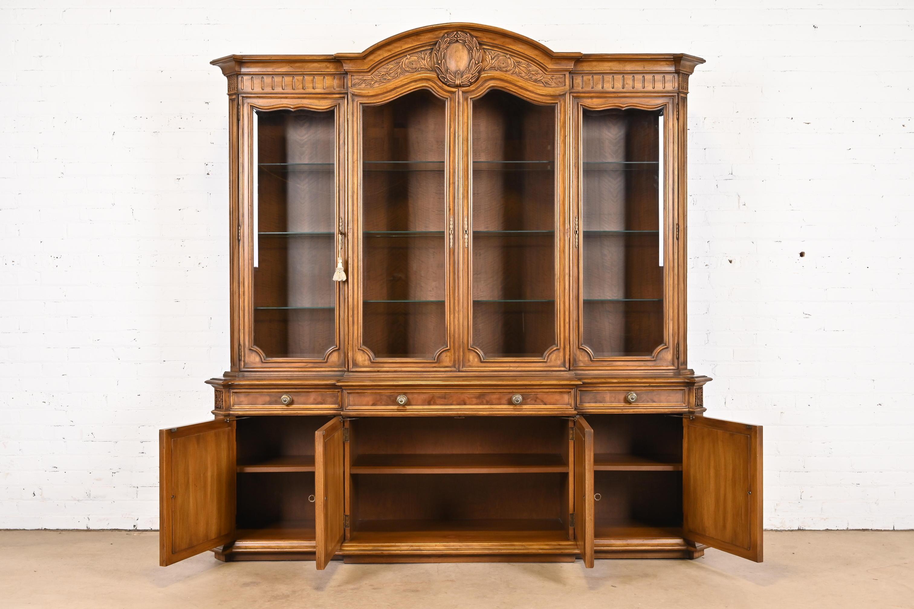 Karges French Regency Louis XVI Burled Walnut Breakfront Bookcase Cabinet, 1960s 7