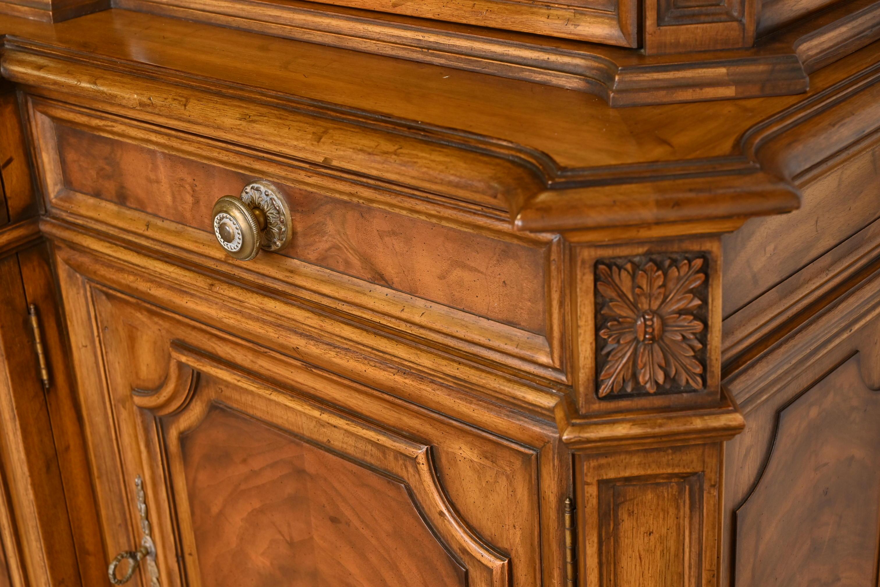 Karges French Regency Louis XVI Burled Walnut Breakfront Bookcase Cabinet, 1960s 10