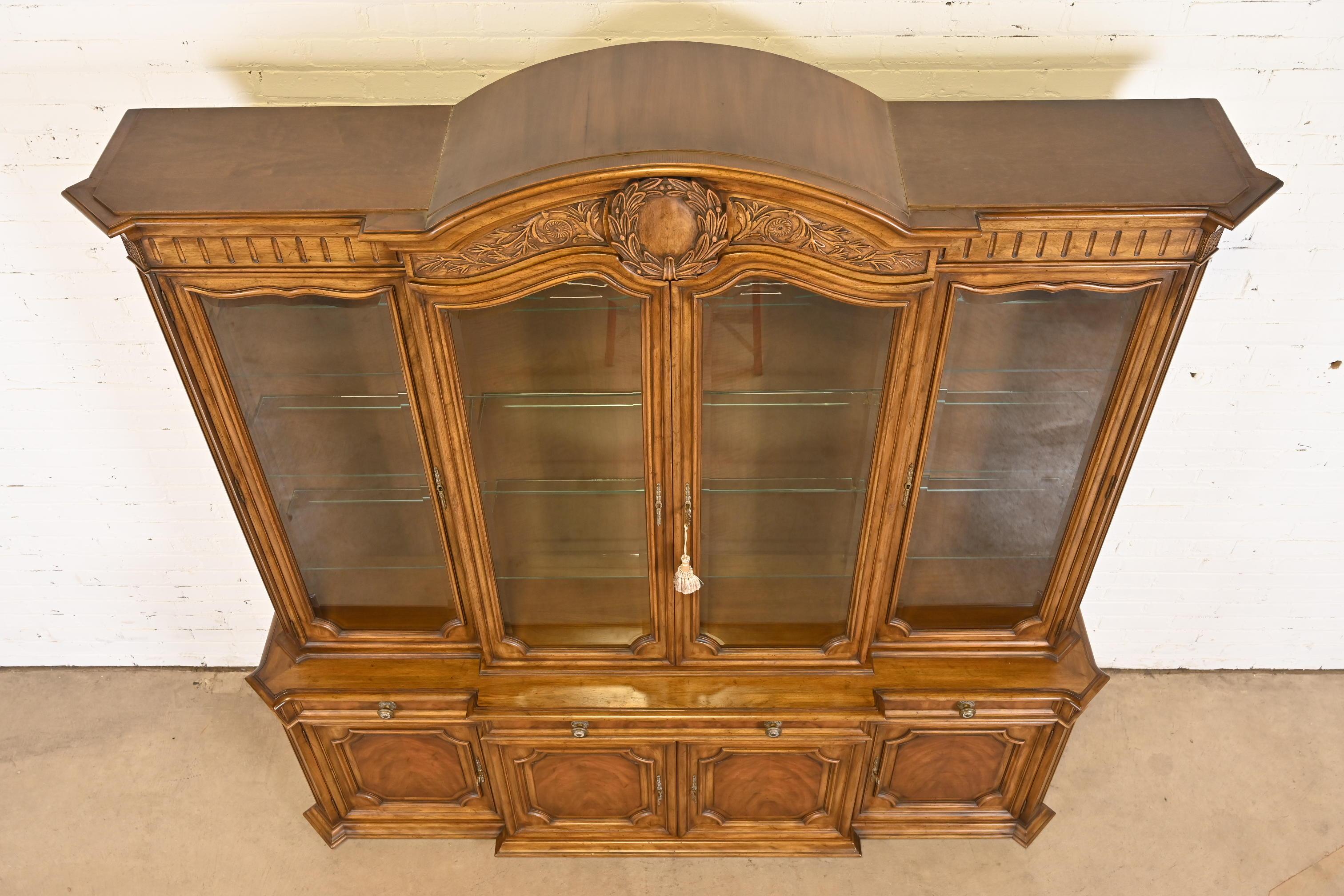 Karges French Regency Louis XVI Burled Walnut Breakfront Bookcase Cabinet, 1960s 11