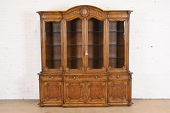 Karges French Regency Louis XVI Burled Walnut Breakfront Bookcase Cabinet, 1960s