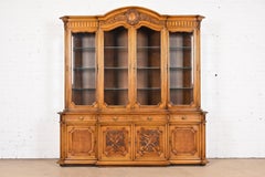 Karges French Regency Louis XVI Burled Walnut Breakfront Bookcase Cabinet, 1960s