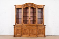 Karges French Regency Louis XVI Burled Walnut Breakfront Bookcase Cabinet, 1960s