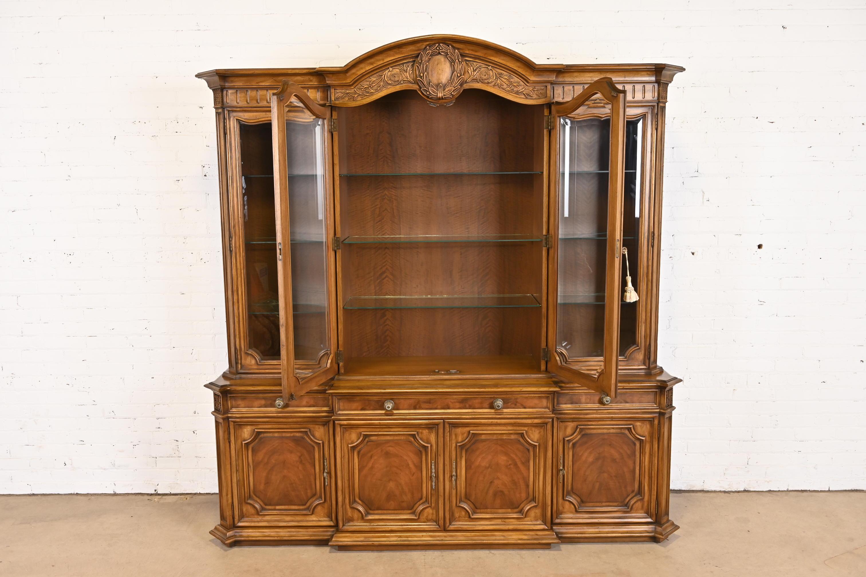 Mid-20th Century Karges French Regency Louis XVI Burled Walnut Breakfront Bookcase Cabinet, 1960s