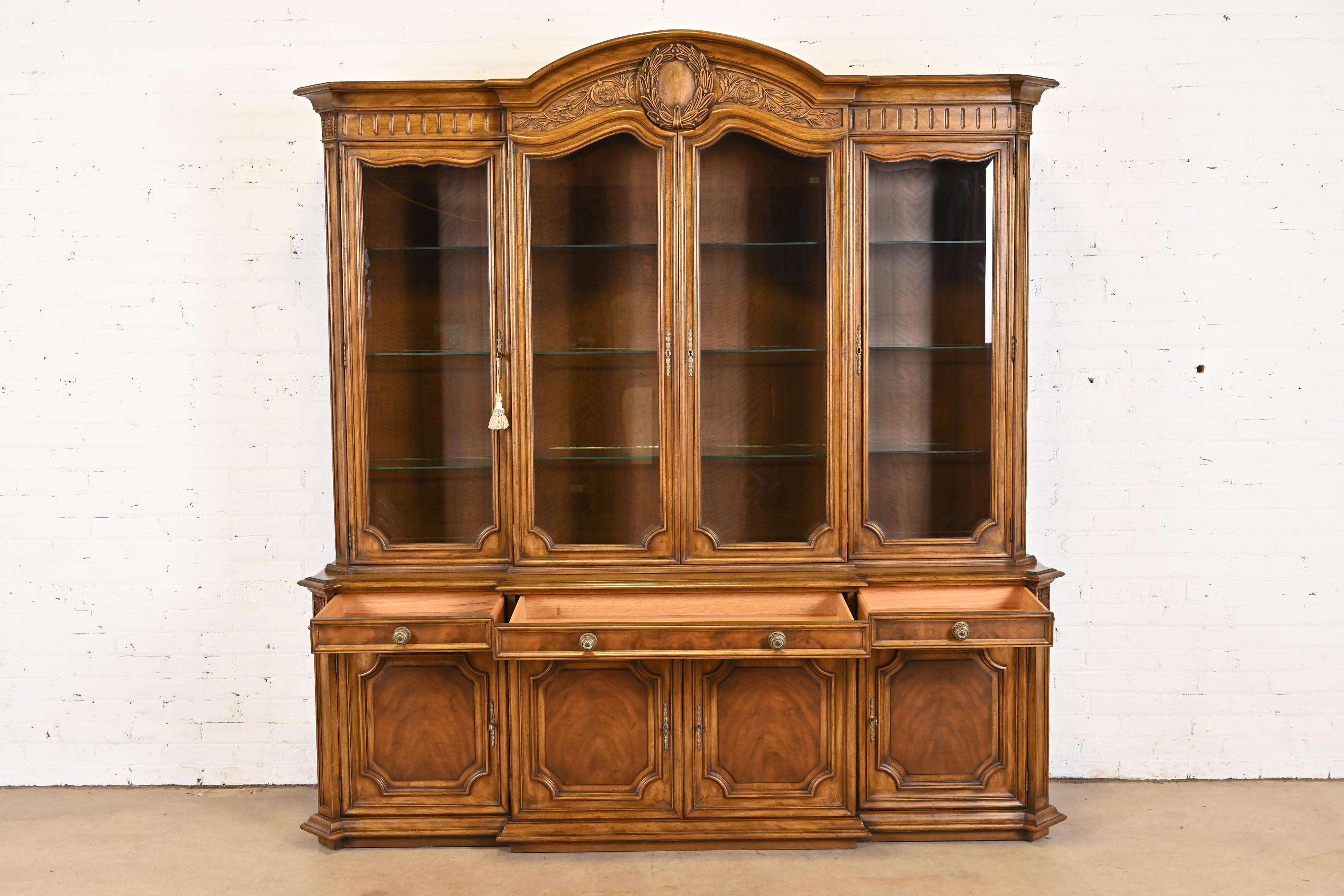 Karges French Regency Louis XVI Burled Walnut Breakfront Bookcase Cabinet, 1960s 2
