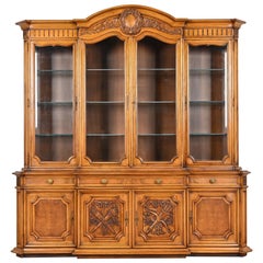 Karges French Regency Louis XVI Burled Walnut Breakfront Bookcase Cabinet, 1960s