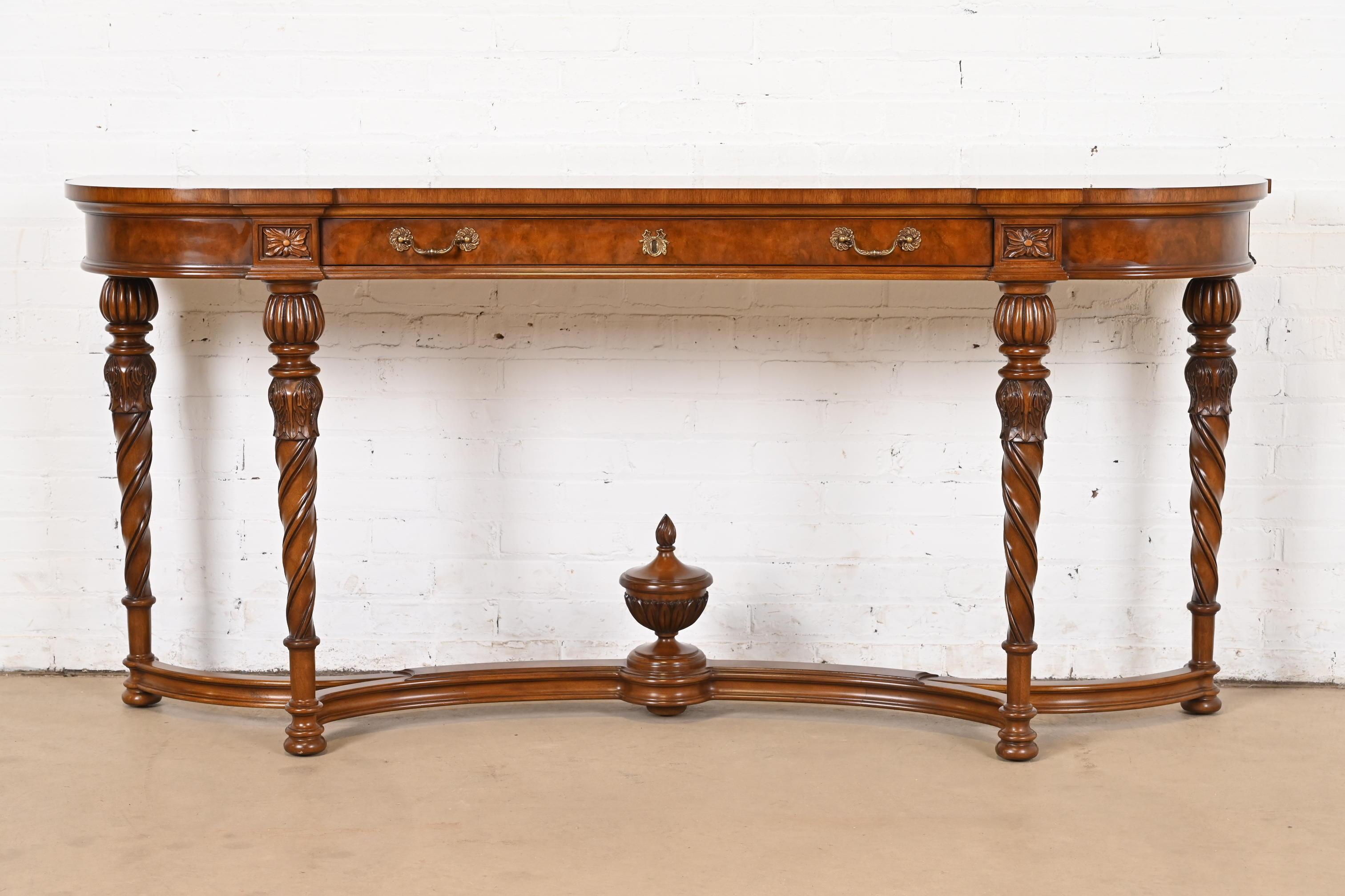 American Karges French Regency Louis XVI Burled Walnut Console Table or Server