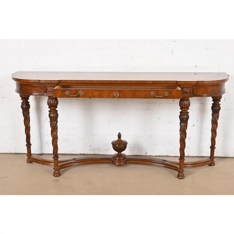 Brass Karges French Regency Louis XVI Burled Walnut Console Table or Server For Sale