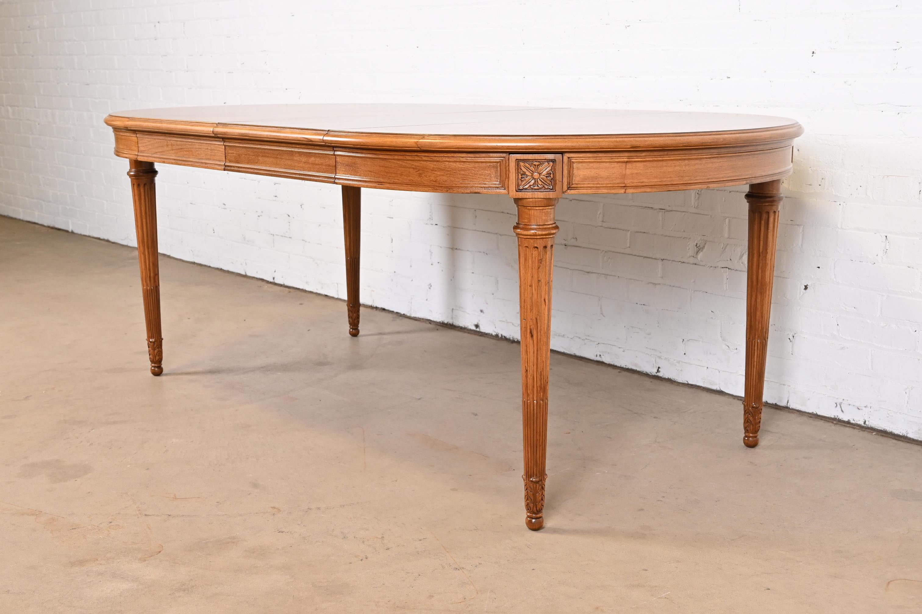 American Karges French Regency Louis XVI Burled Walnut Dining Table, Newly Refinished For Sale