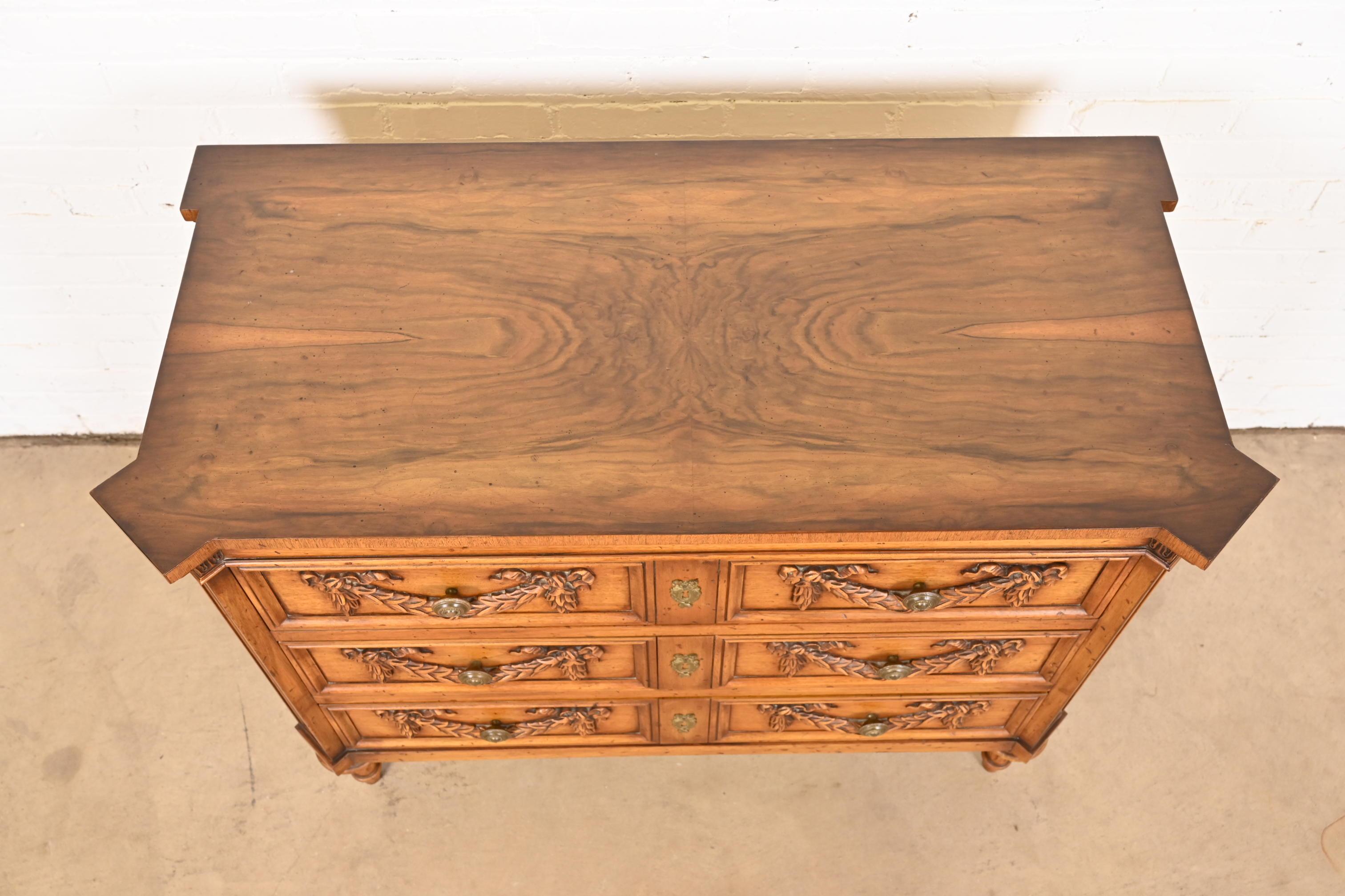 Karges French Regency Louis XVI Burled Walnut Dresser or Chest of Drawers For Sale 9