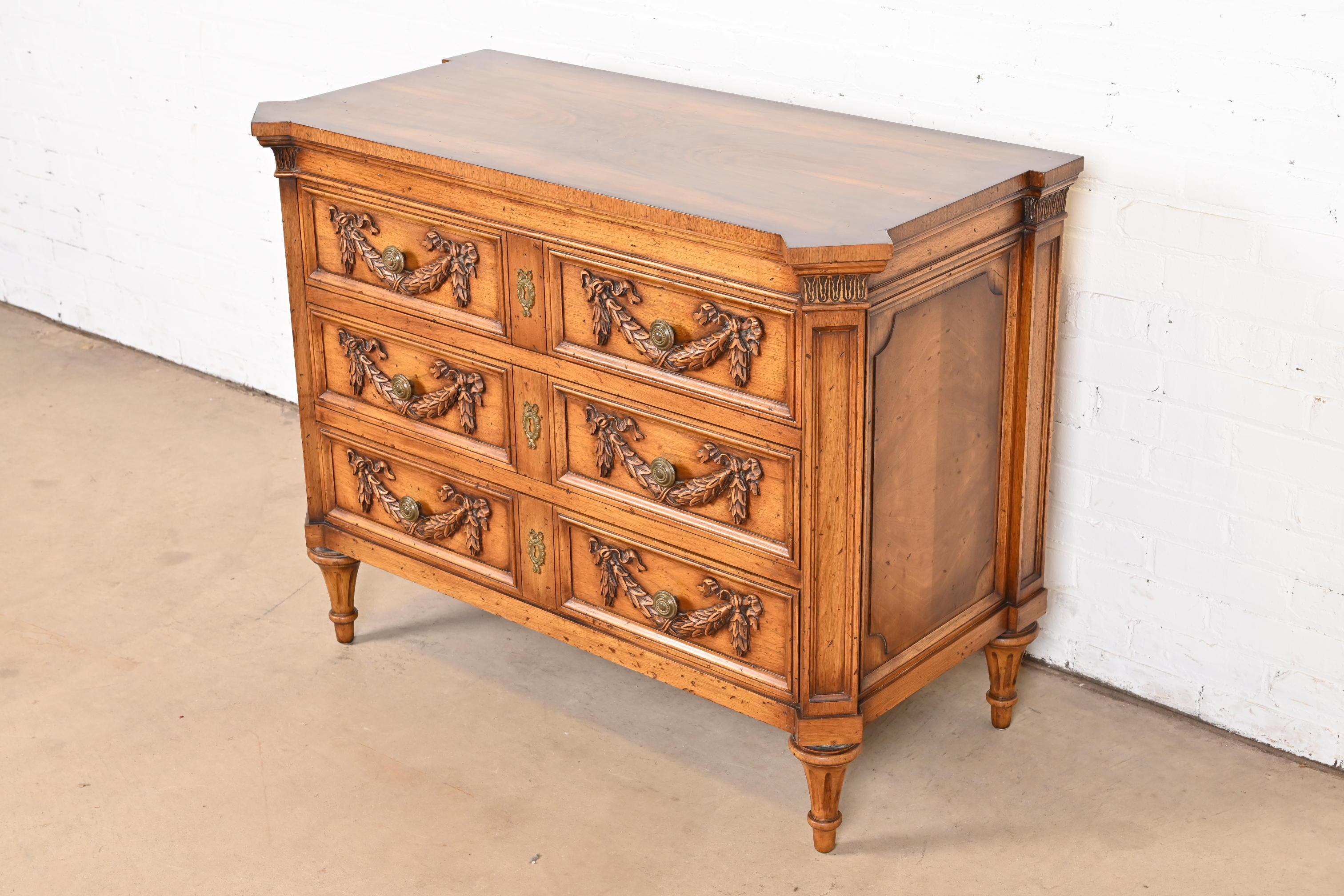 American Karges French Regency Louis XVI Burled Walnut Dresser or Chest of Drawers For Sale