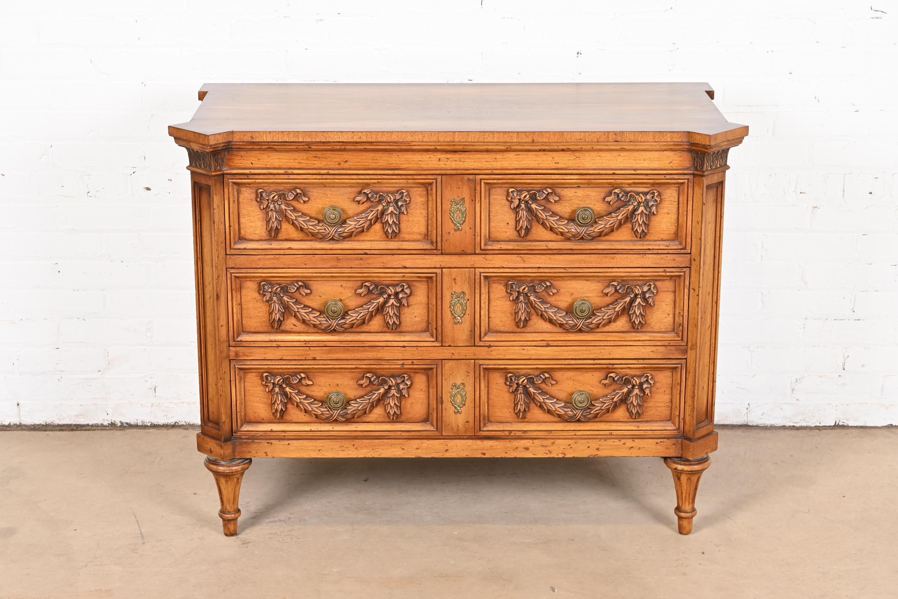 Mid-20th Century Karges French Regency Louis XVI Burled Walnut Dresser or Chest of Drawers For Sale