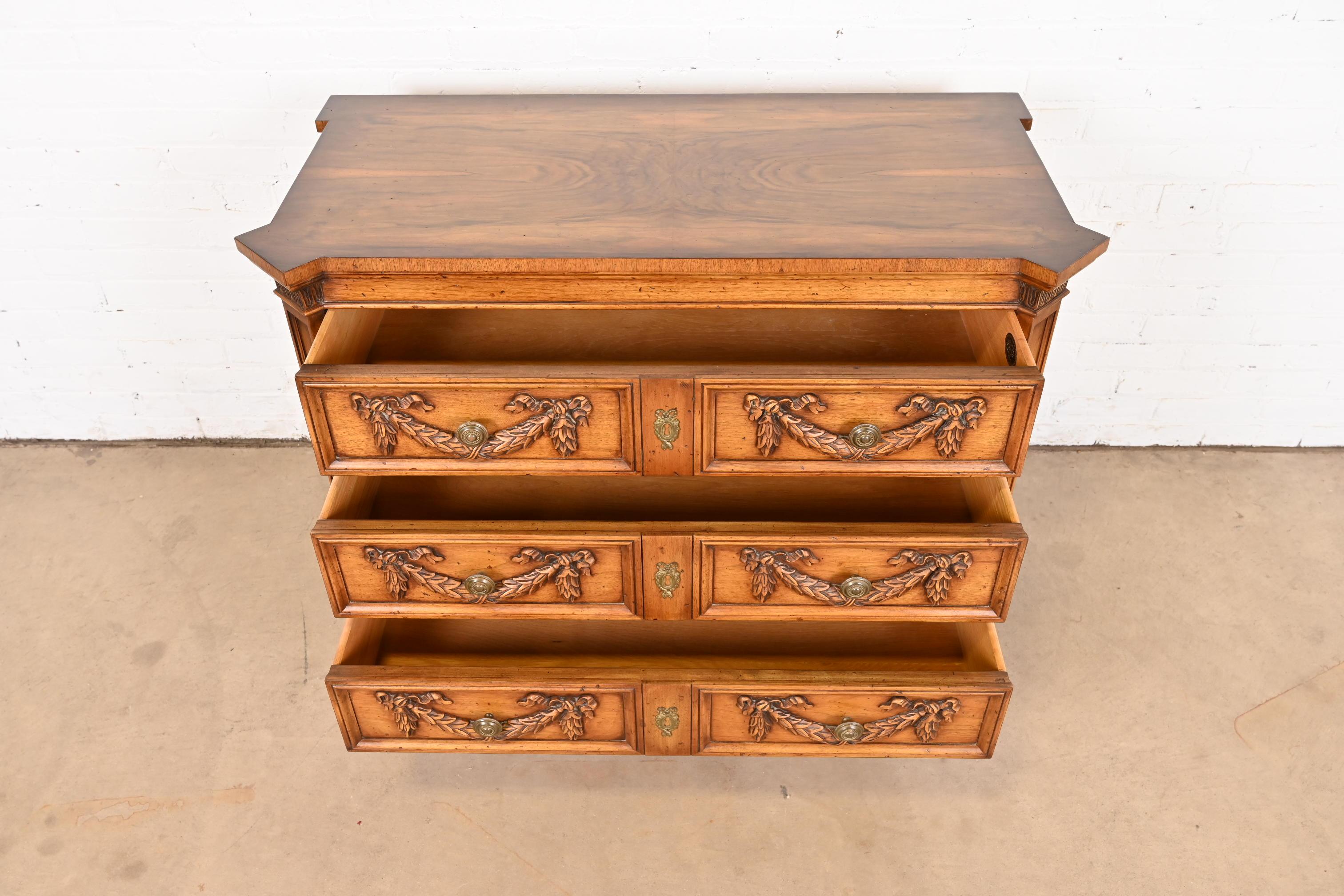 Karges French Regency Louis XVI Burled Walnut Dresser or Chest of Drawers For Sale 2