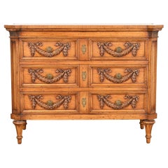 Commode ou table à tiroirs en noyer lustré Karges French Regency Louis XVI