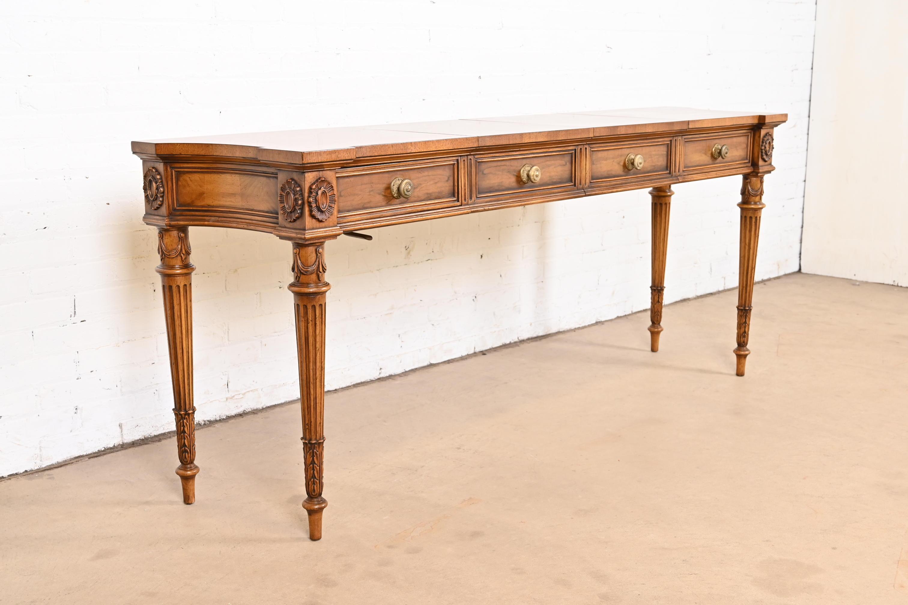 American Karges French Regency Louis XVI Burled Walnut Extension Console Table or Server