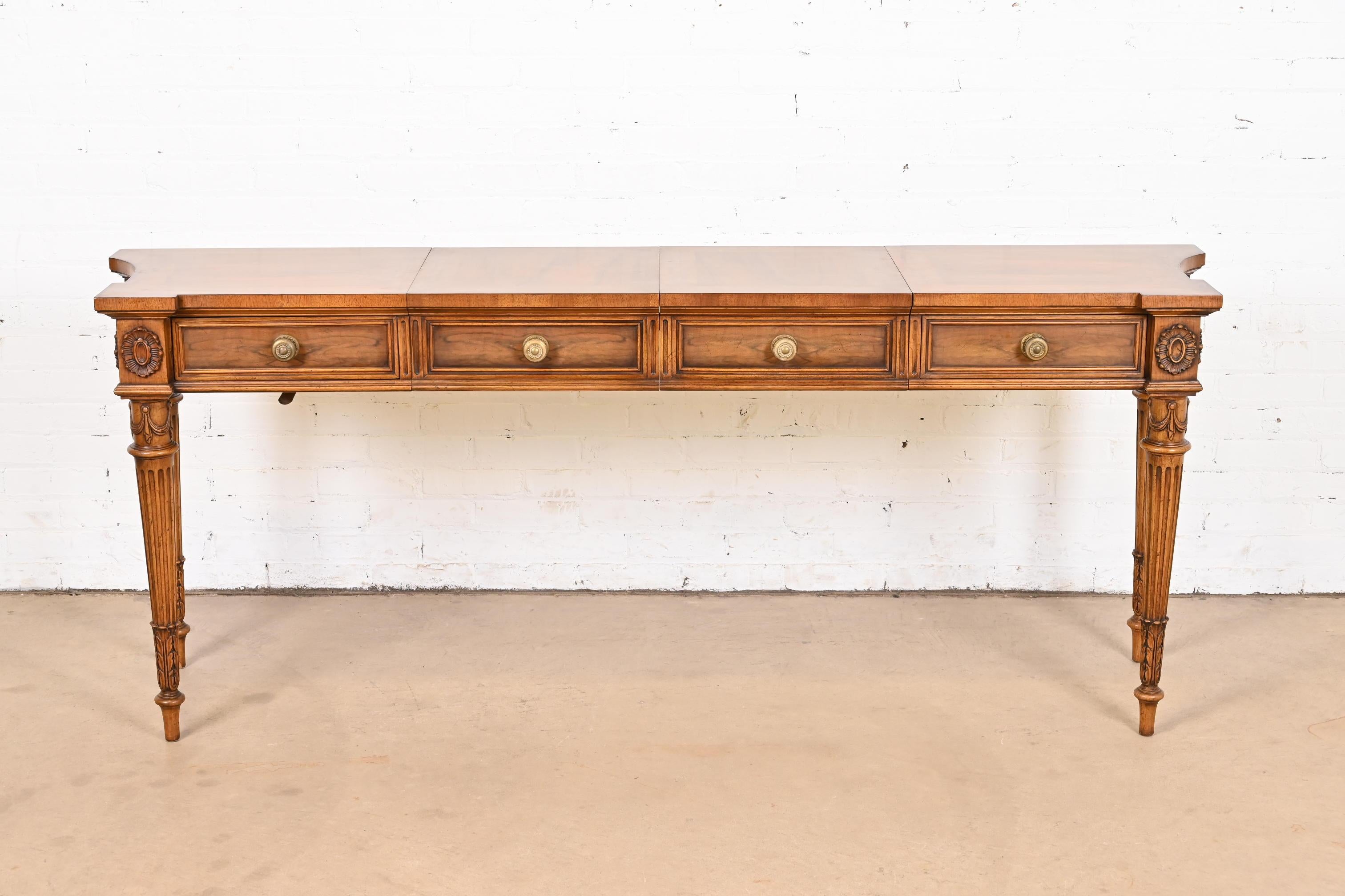 Karges French Regency Louis XVI Burled Walnut Extension Console Table or Server In Good Condition In South Bend, IN