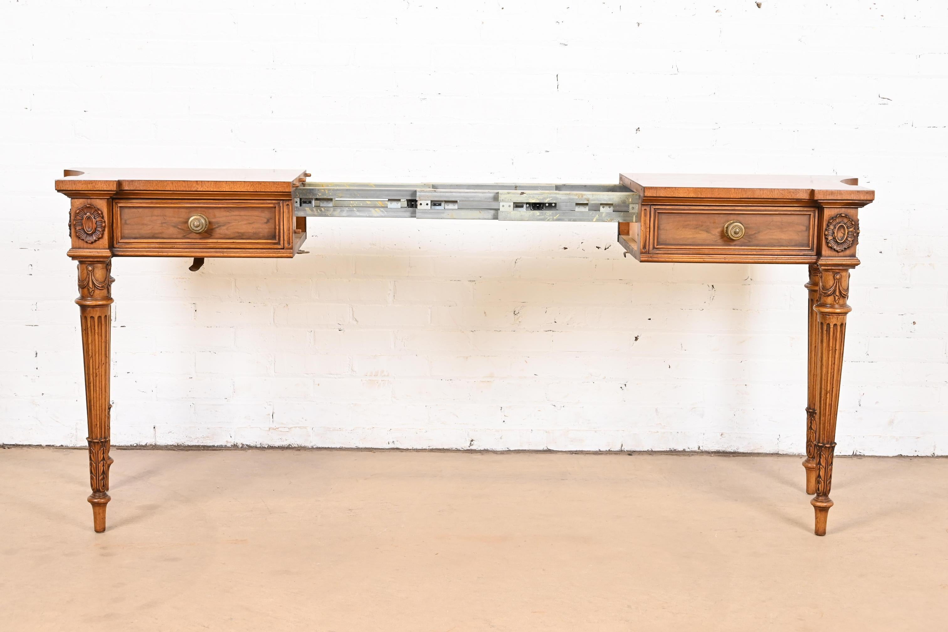 Brass Karges French Regency Louis XVI Burled Walnut Extension Console Table or Server