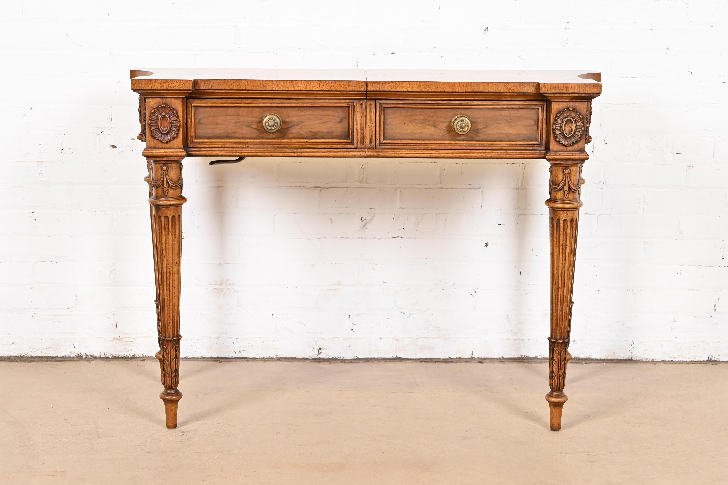 Karges French Regency Louis XVI Burled Walnut Extension Console Table or Server 1