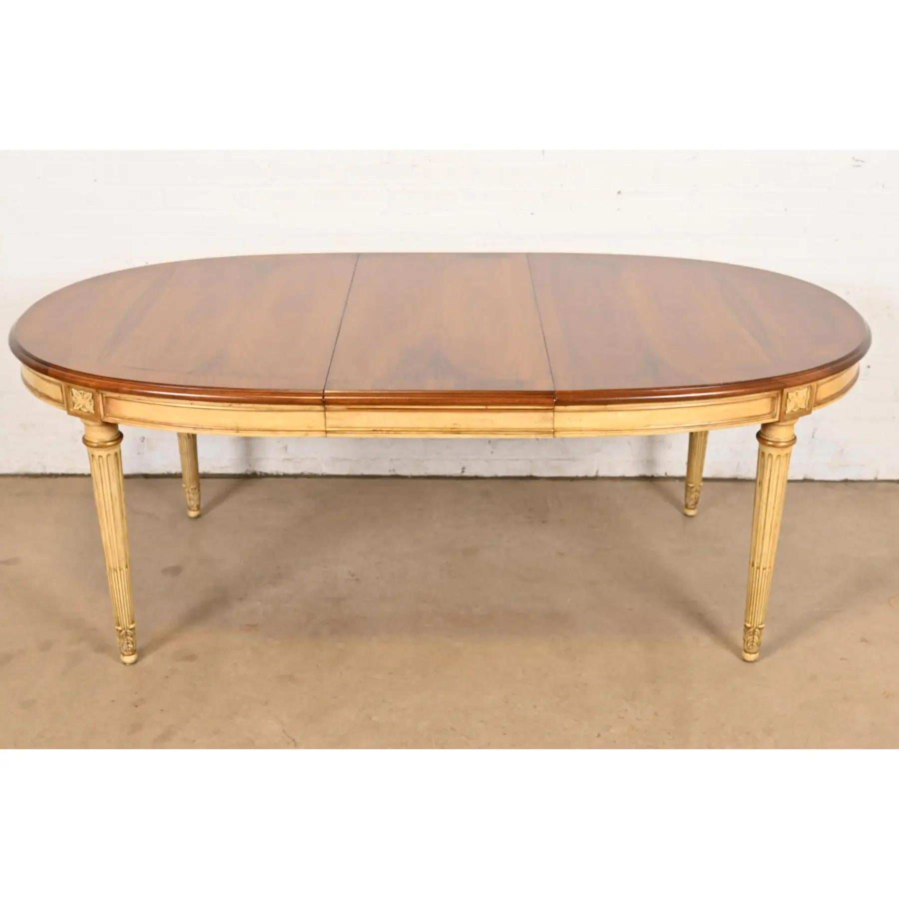 American Karges French Regency Louis XVI Burled Walnut Extension Dining Table, Refinished For Sale