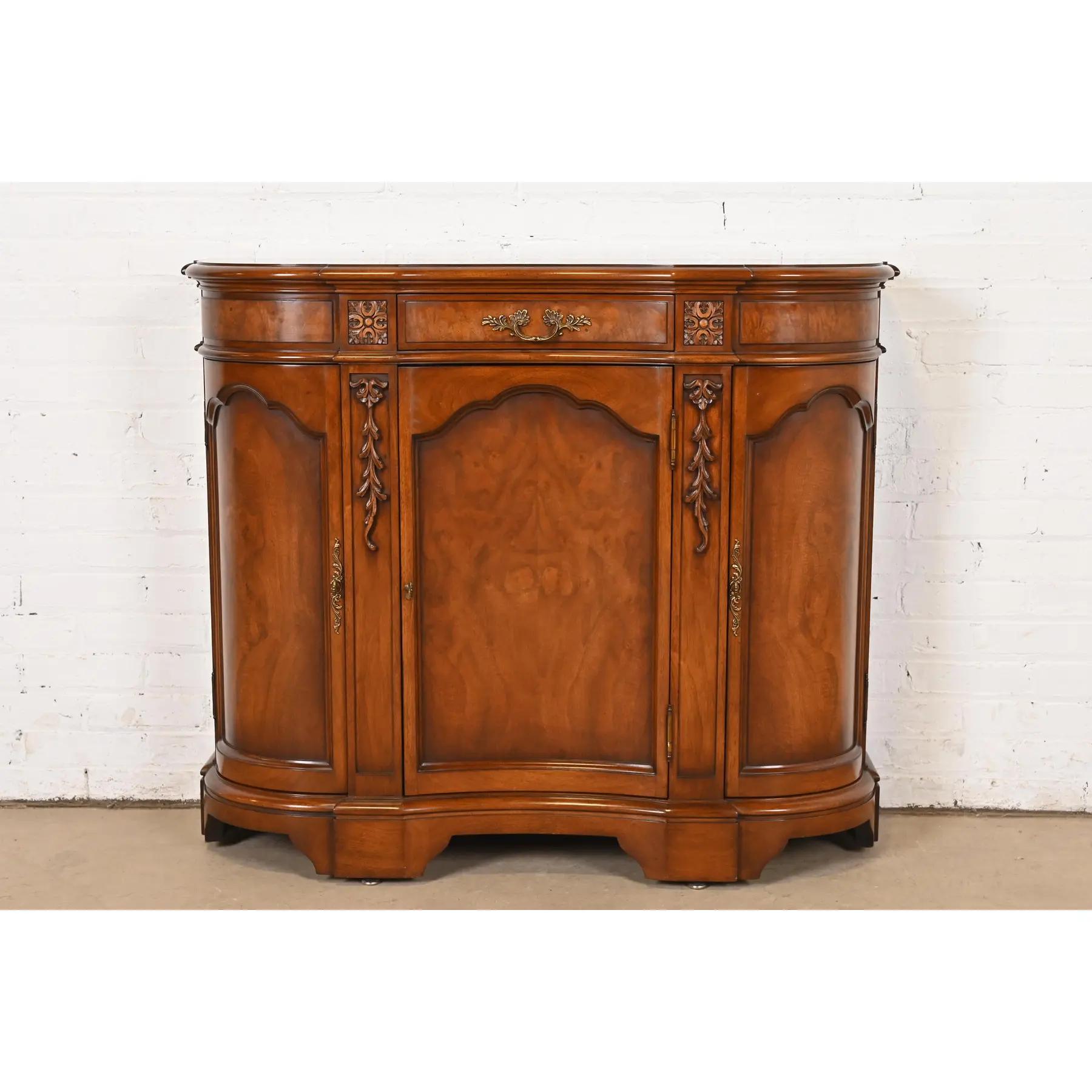 American Karges French Regency Louis XVI Carved Burled Walnut Sideboard or Bar Cabinet