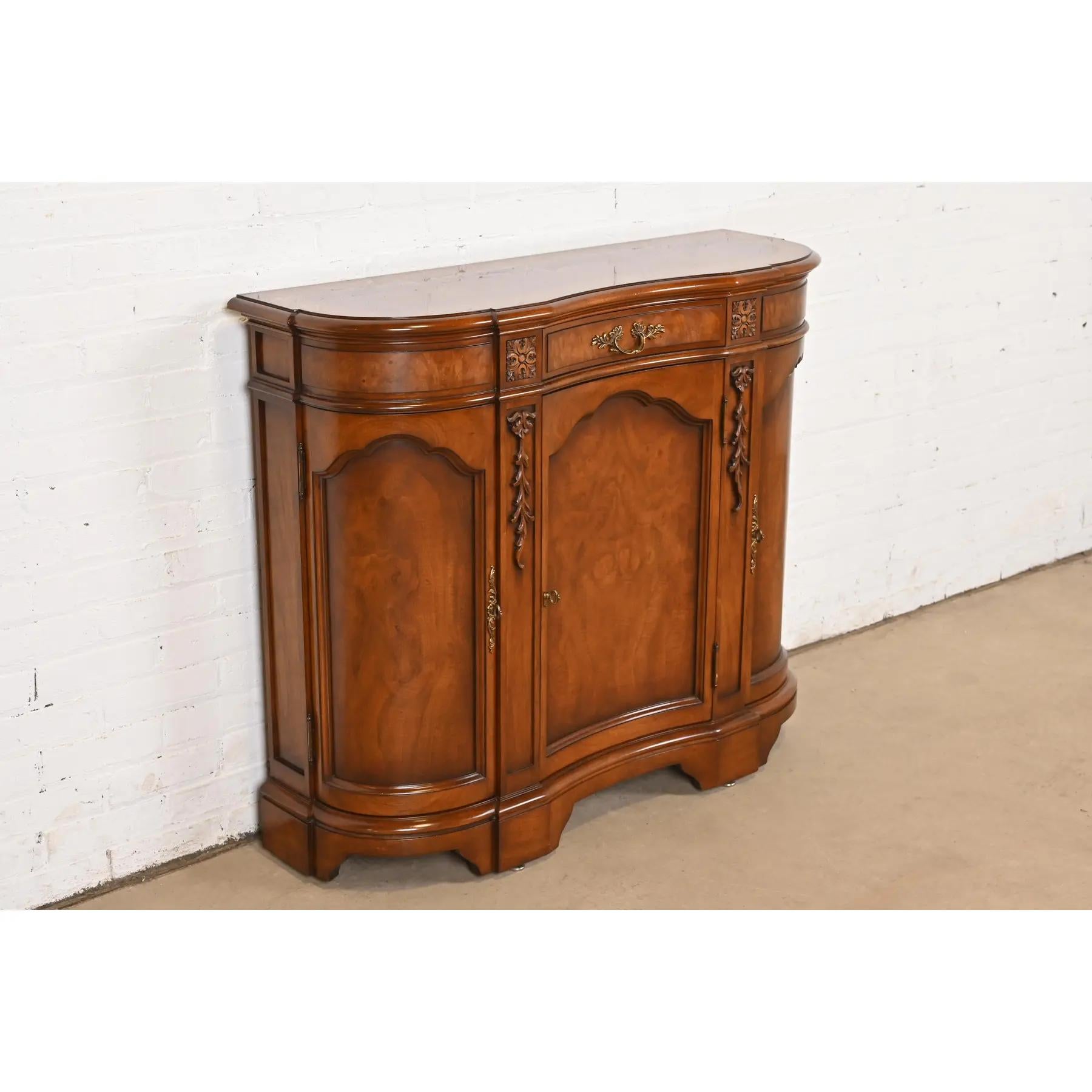 Late 20th Century Karges French Regency Louis XVI Carved Burled Walnut Sideboard or Bar Cabinet
