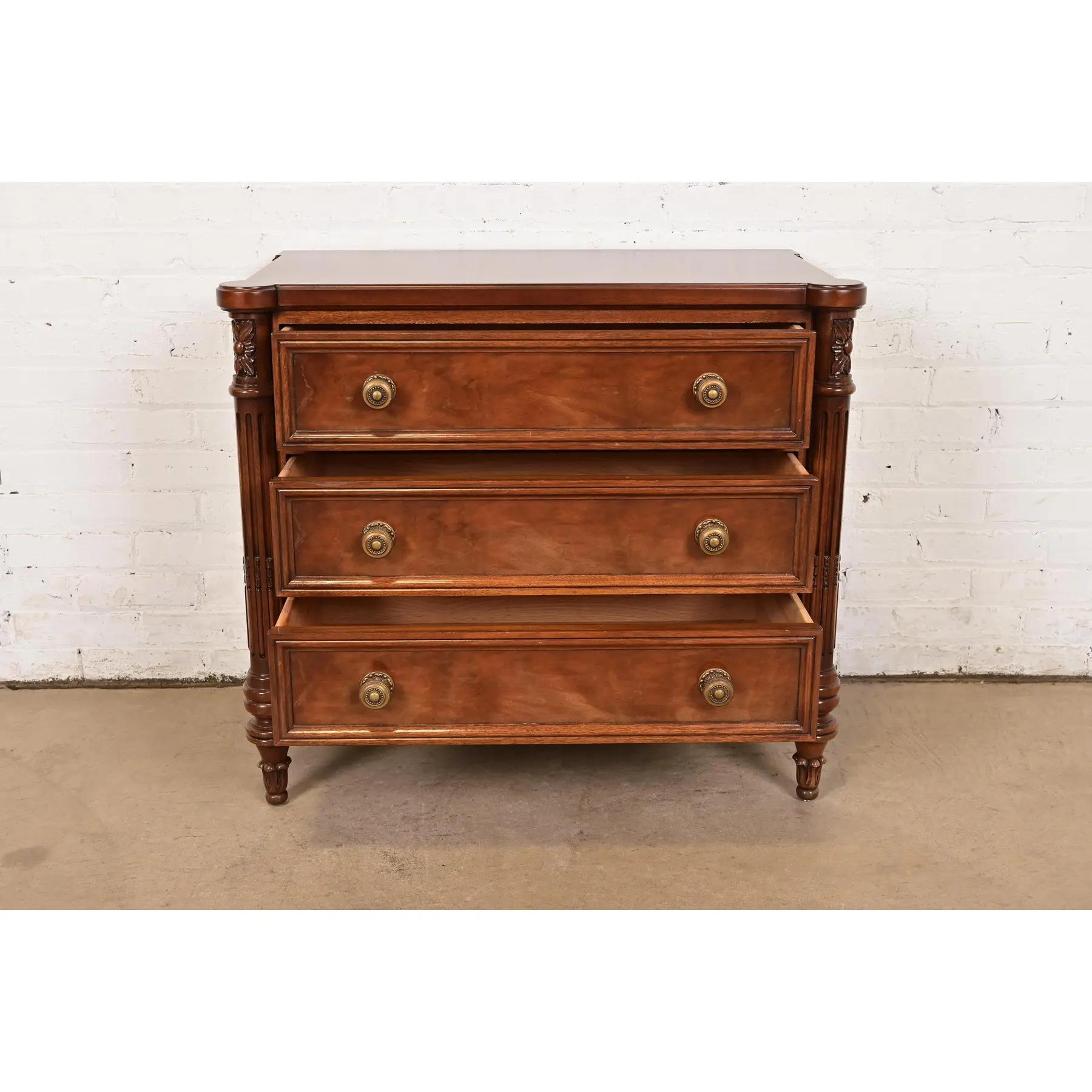 Brass Karges French Regency Louis XVI Carved Mahogany Chest of Drawers For Sale