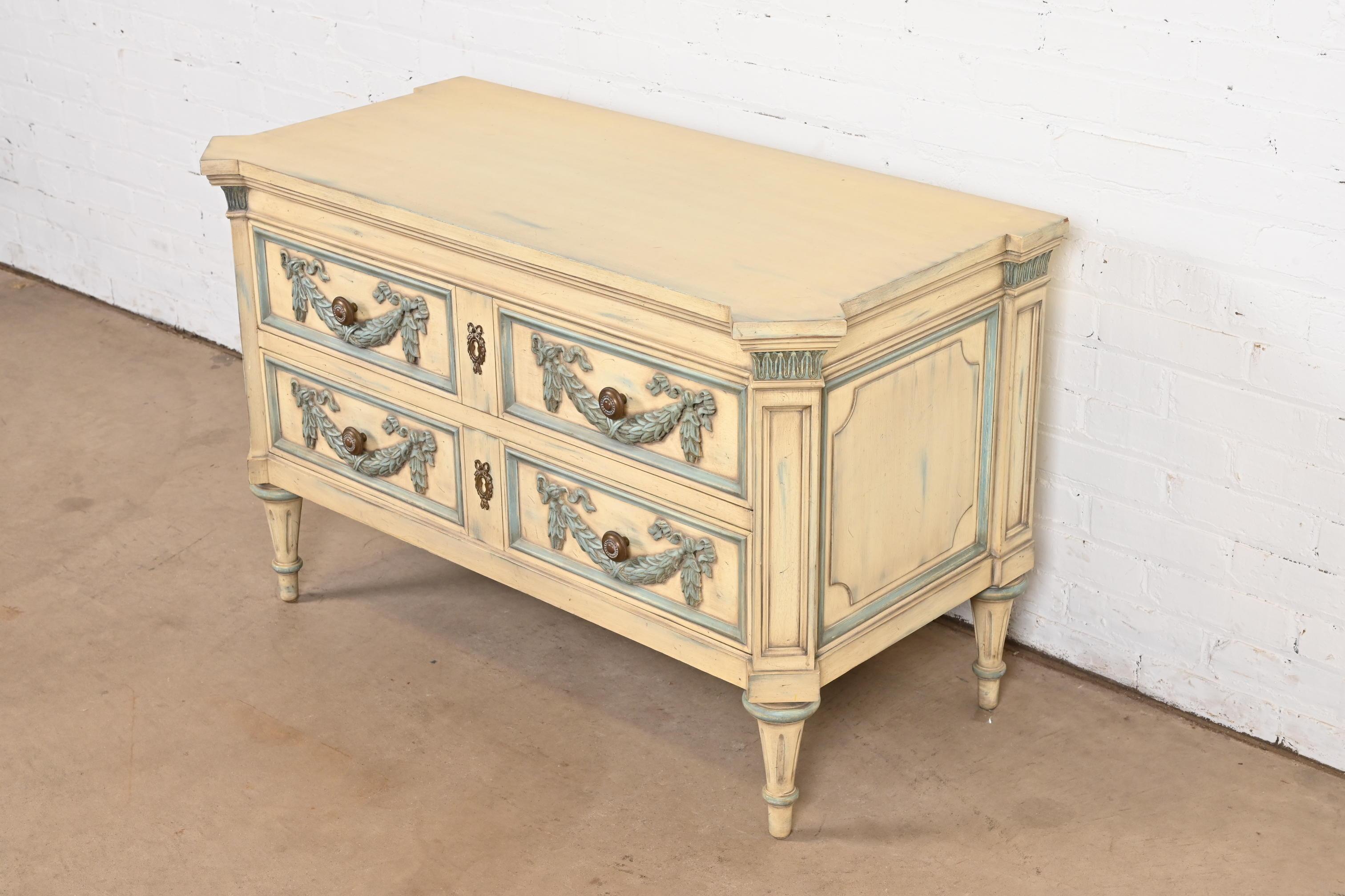 American Karges French Regency Louis XVI Carved Painted Dresser or Chest of Drawers For Sale