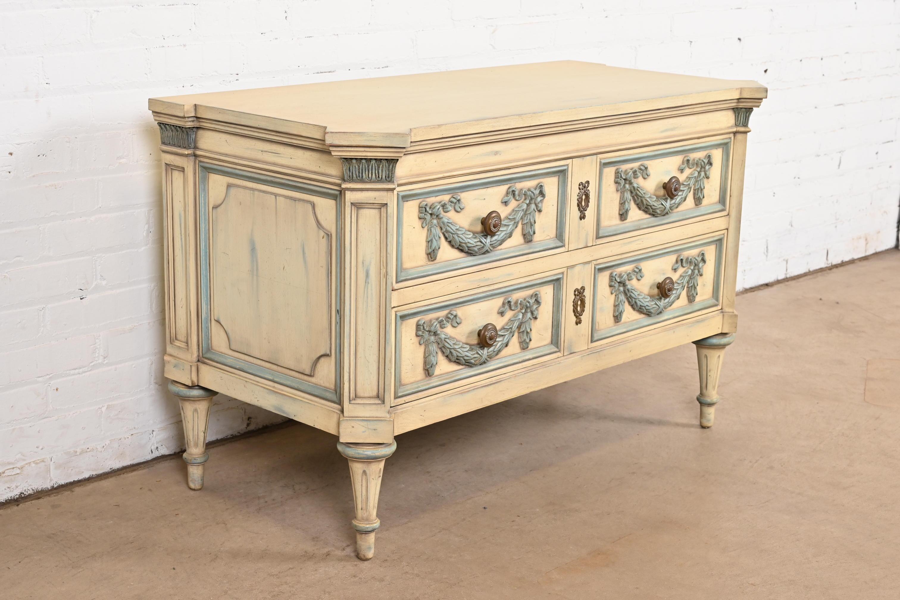 Karges French Regency Louis XVI Carved Painted Dresser or Chest of Drawers In Good Condition For Sale In South Bend, IN