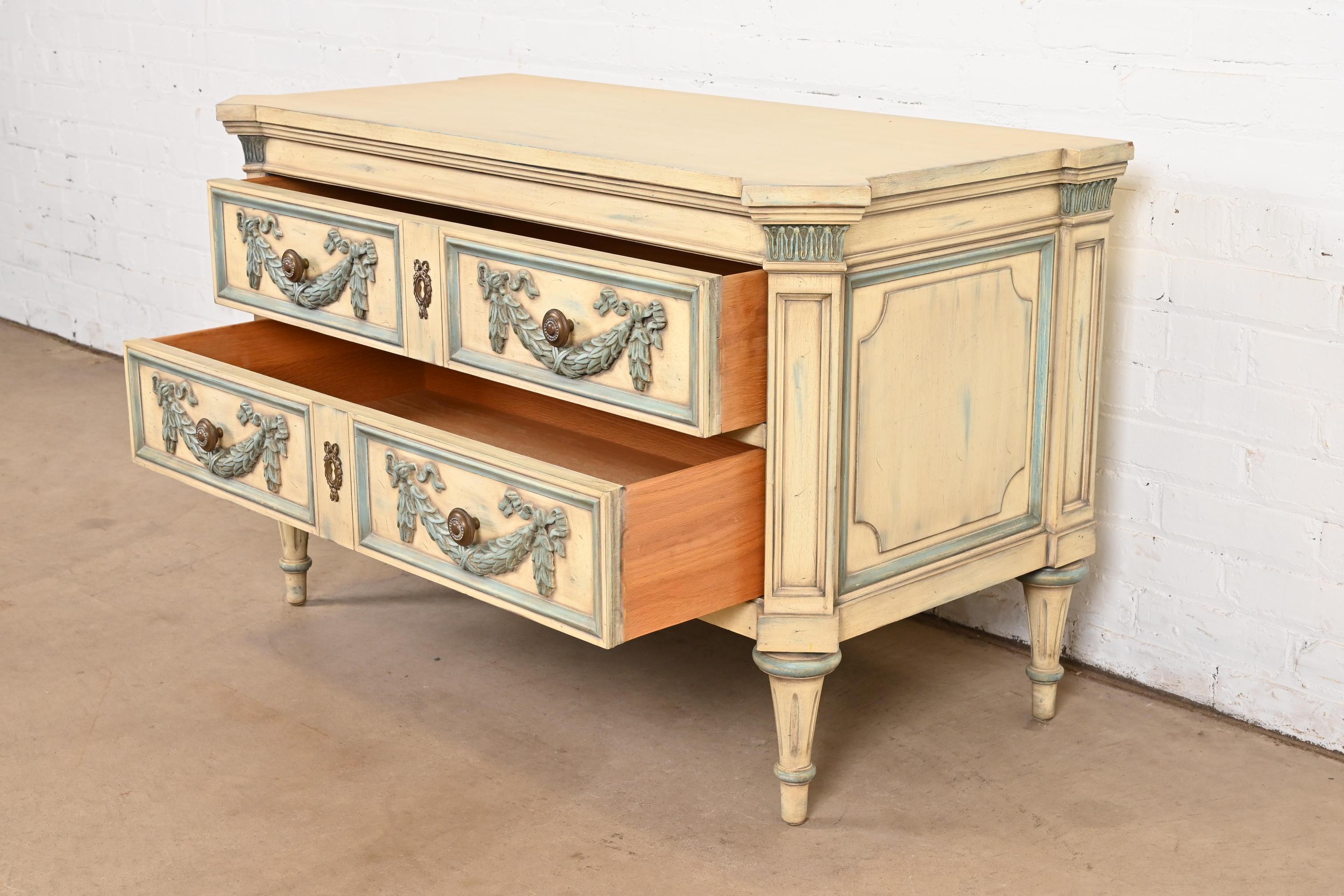 Karges French Regency Louis XVI Carved Painted Dresser or Chest of Drawers For Sale 1