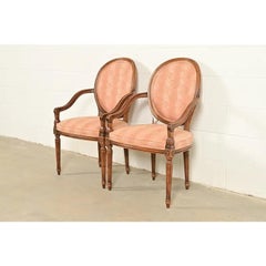 Karges French Regency Louis XVI Carved Walnut Armchairs, Pair