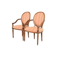 Karges French Regency Louis XVI Carved Walnut Armchairs, Pair