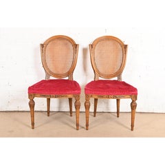 Karges French Regency Louis XVI Carved Walnut Cane Back Dining Chairs, Pair