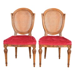 Karges Französisch Regency Louis XVI geschnitzt Nussbaum Cane zurück Esszimmerstühle, Paar