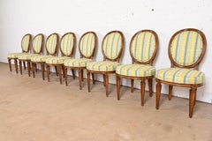 Karges French Regency Louis XVI Carved Walnut Oval Back Dining Chairs, Eight