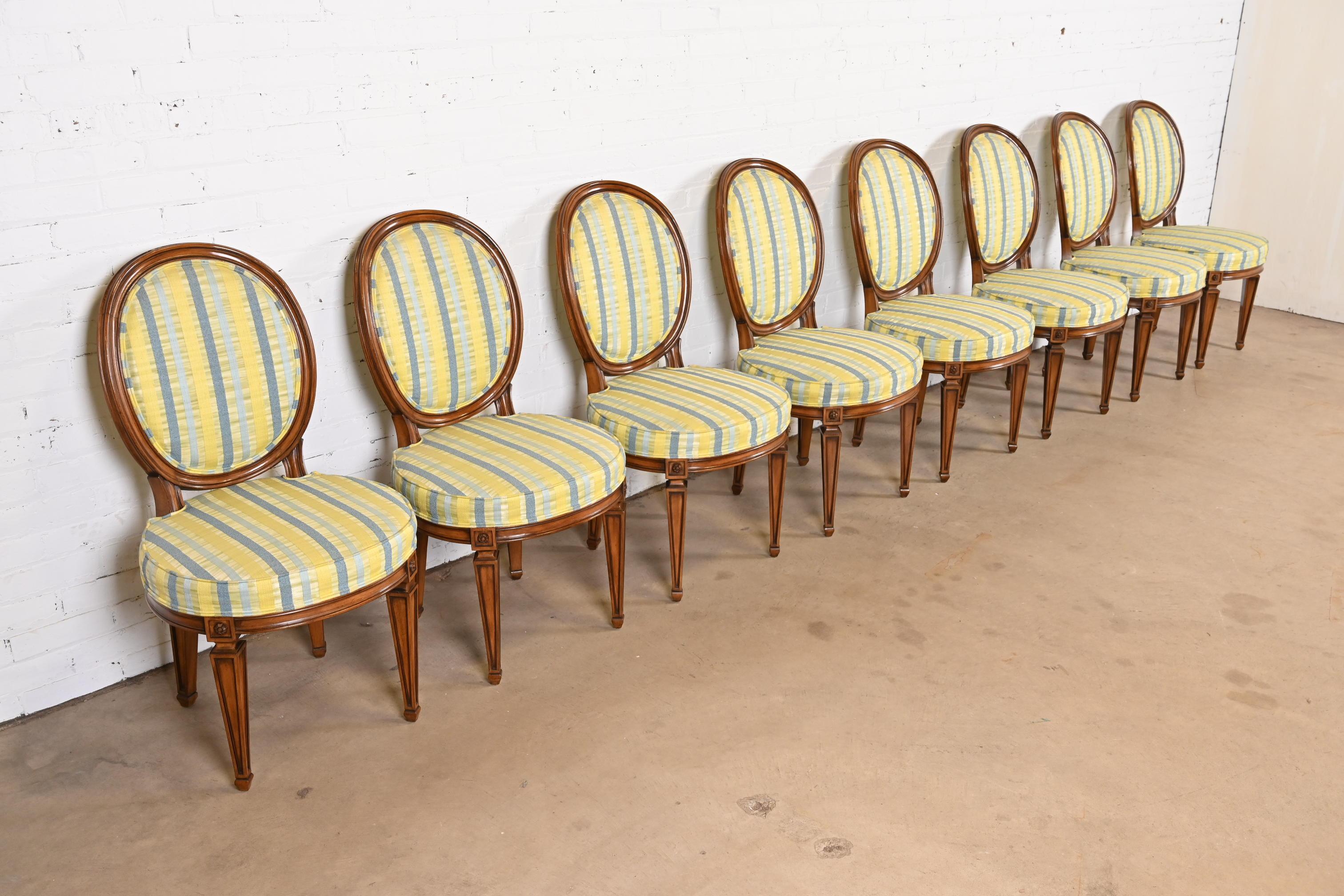 20th Century Karges French Regency Louis XVI Carved Walnut Oval Back Dining Chairs, Eight For Sale