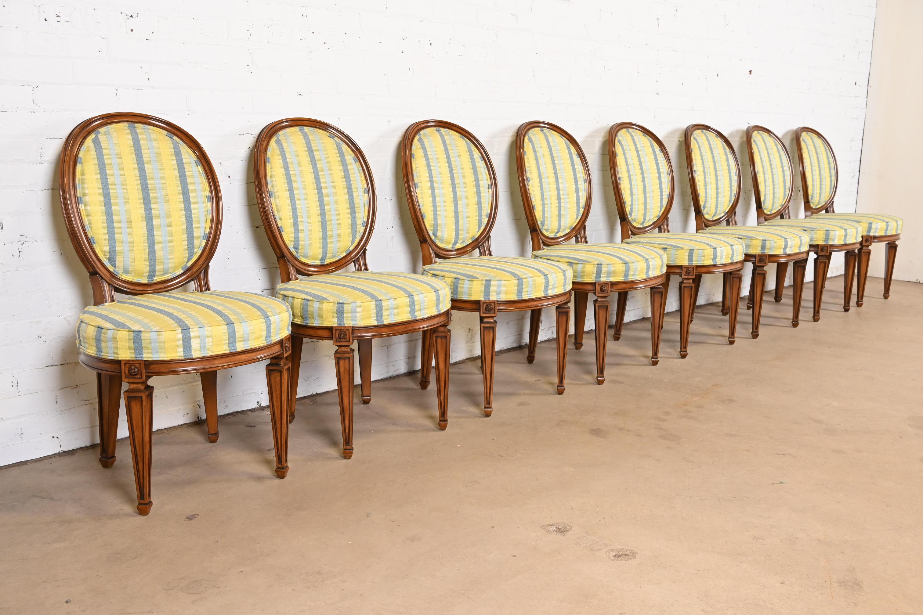 Upholstery Karges French Regency Louis XVI Carved Walnut Oval Back Dining Chairs, Eight For Sale