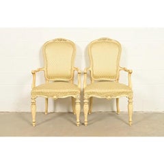 Karges French Regency Louis XVI Cream Lacquered Armchairs, Pair