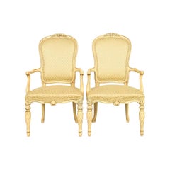 Karges French Regency Louis XVI Cream Lacquered Armchairs, Pair
