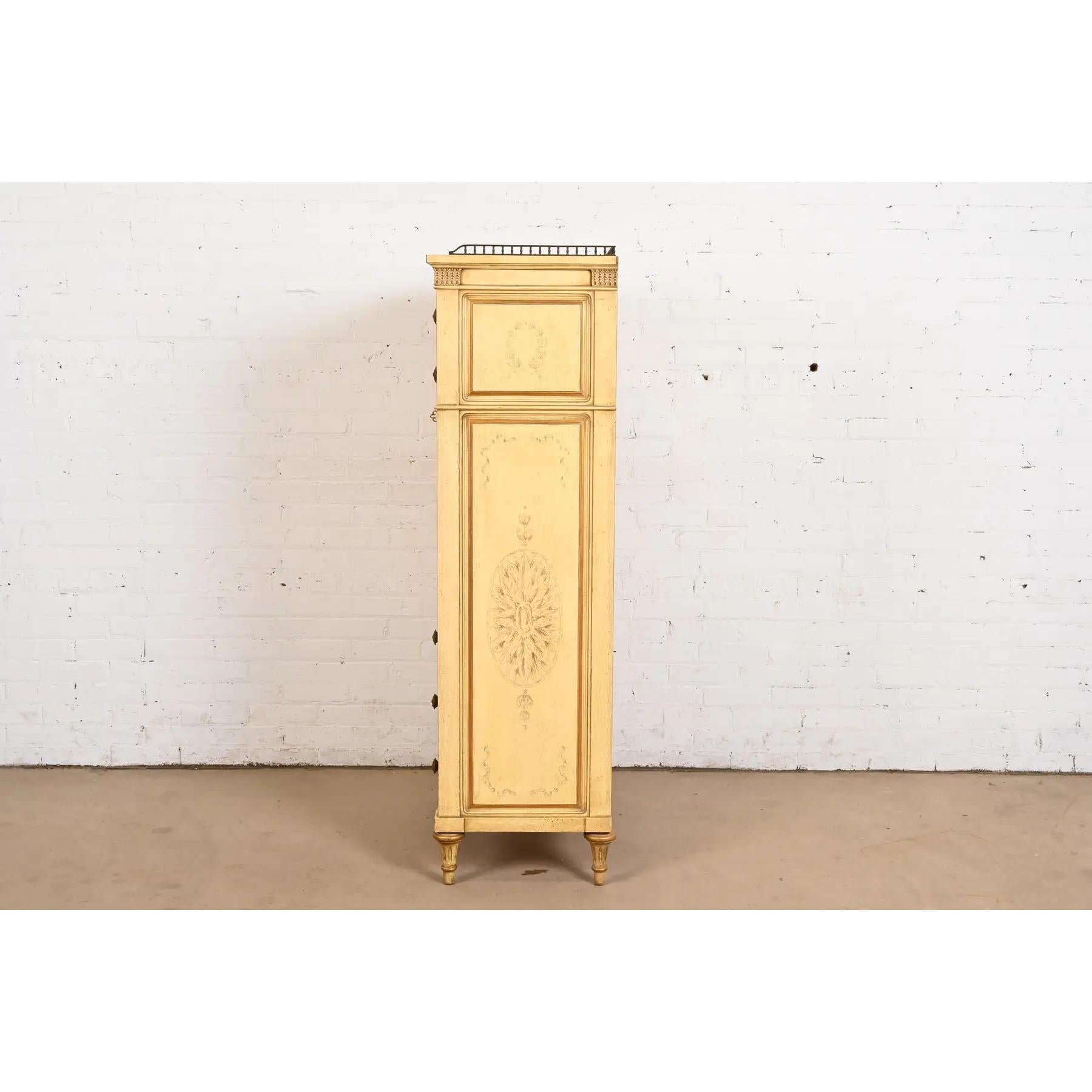 Karges Französisch Regency Louis XVI Creme lackiert Hand gemalt Secrétaire á Abatta im Angebot 4